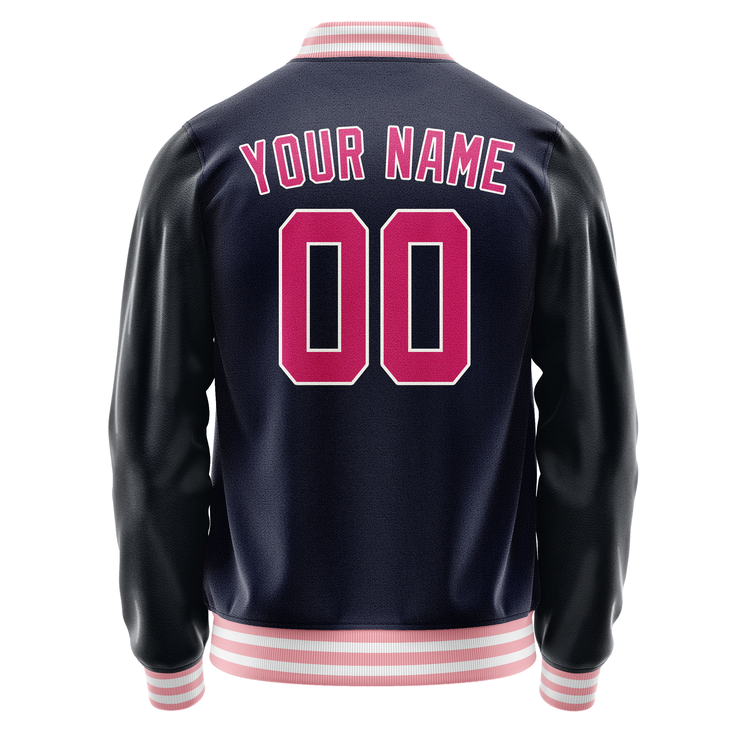 Personalized Navy & Pink Solid Color Varsity Letterman Jacket