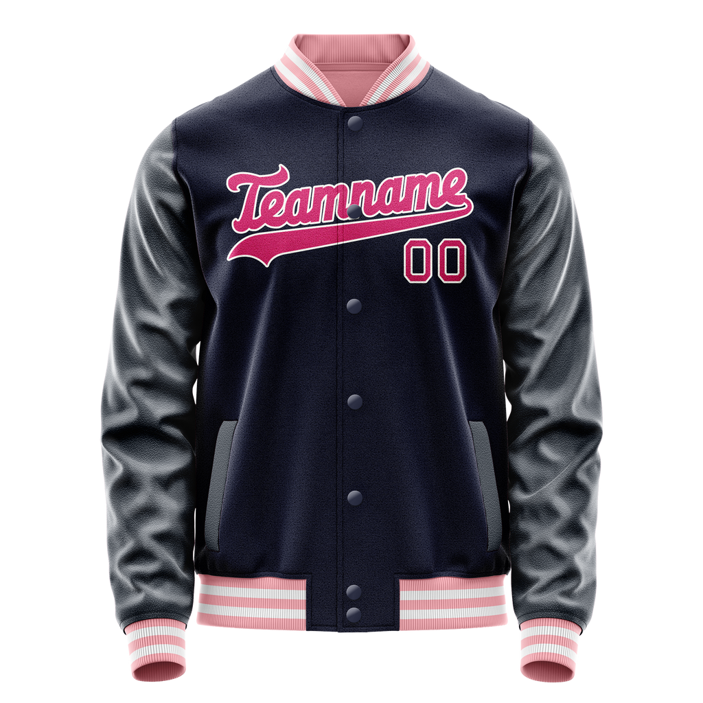 Personalized Navy & Pink Solid Color Varsity Letterman Jacket