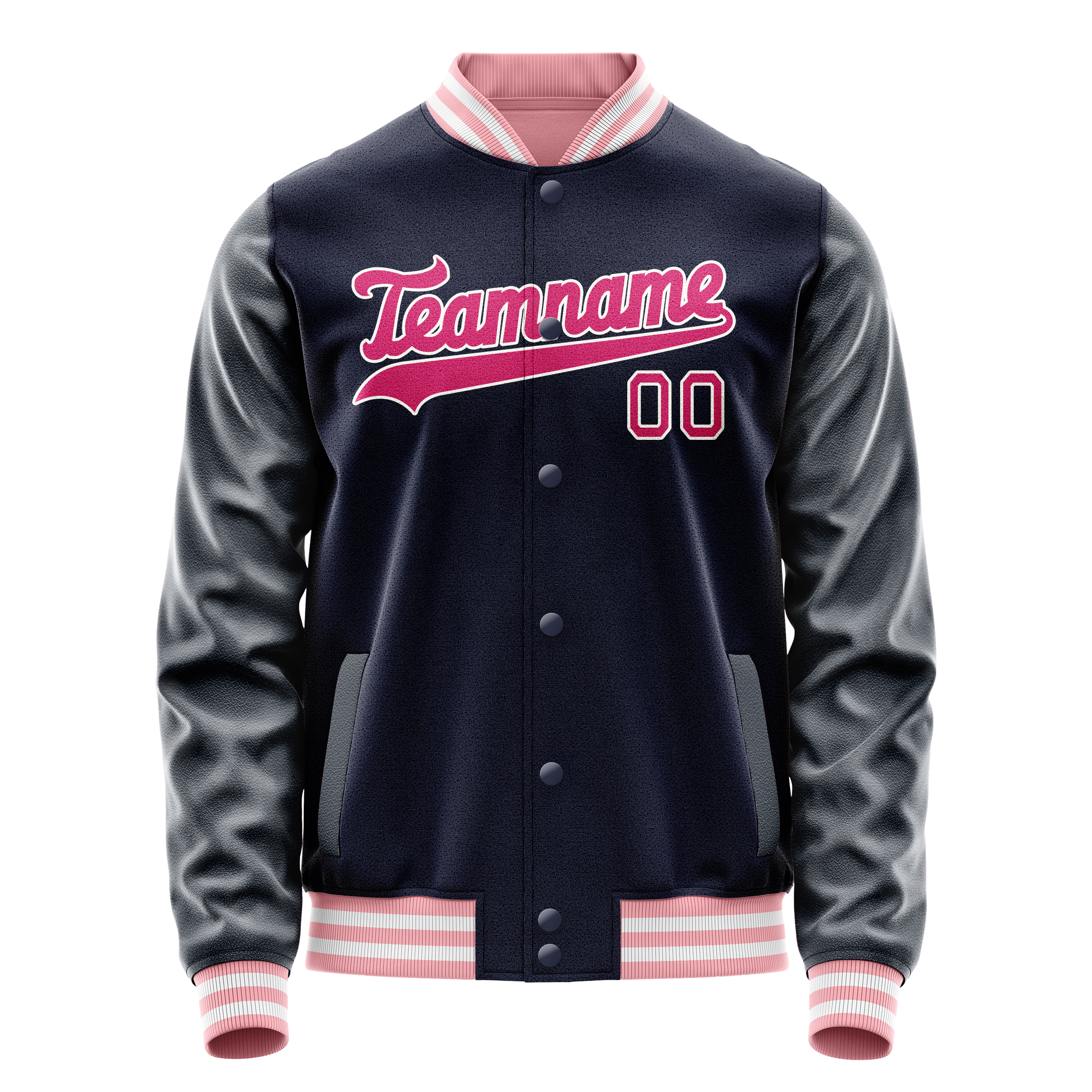 Personalized Navy & Pink Solid Color Varsity Letterman Jacket