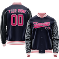 Personalized Navy & Pink Solid Color Varsity Letterman Jacket