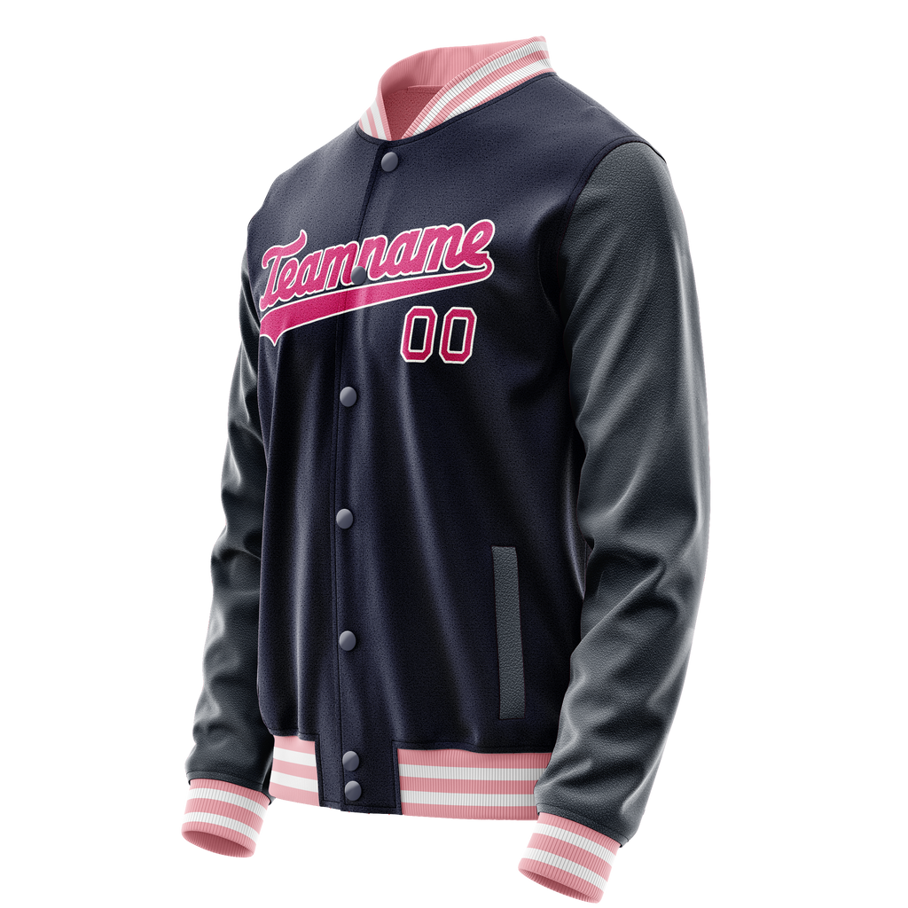 Personalized Navy & Pink Solid Color Varsity Letterman Jacket
