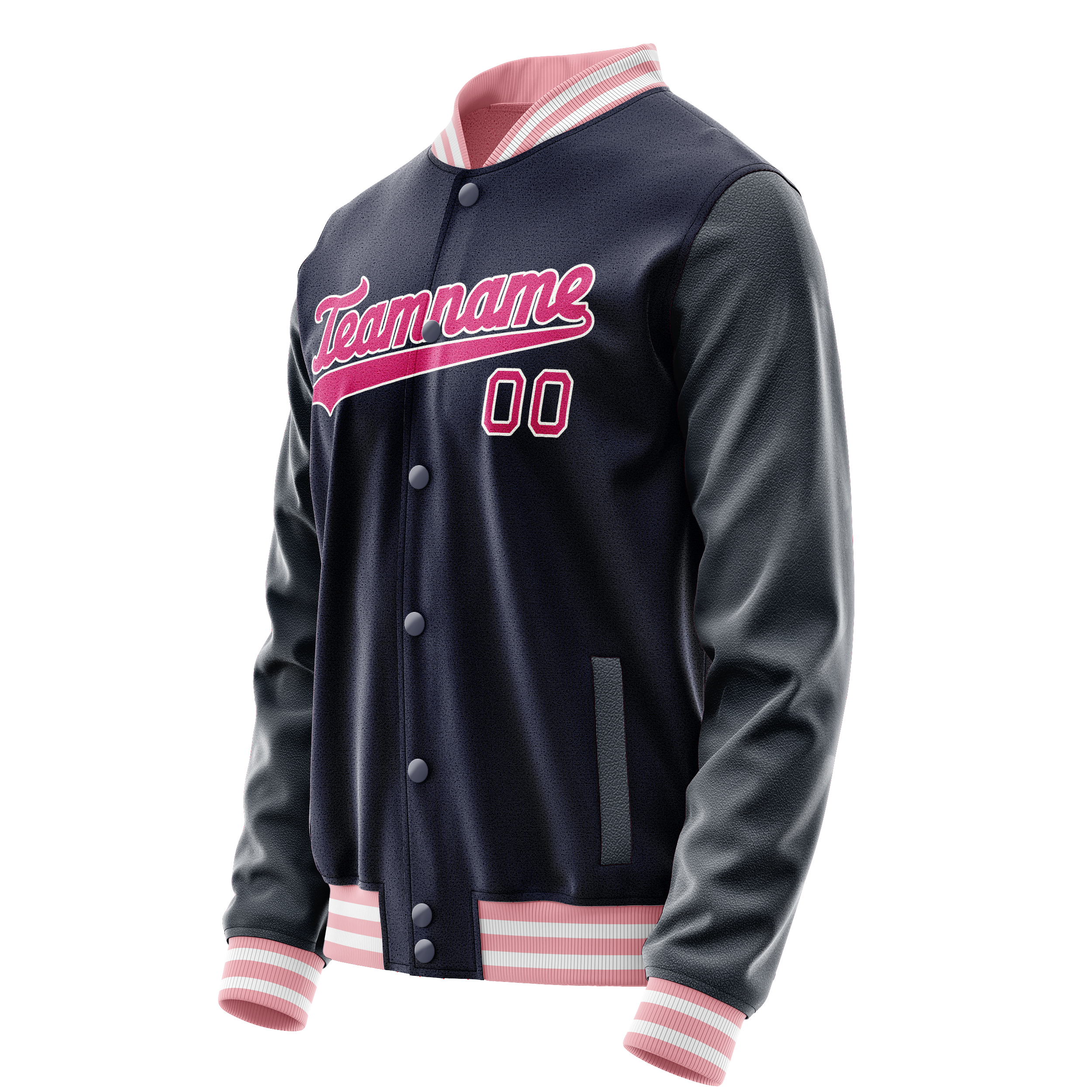 Personalized Navy & Pink Solid Color Varsity Letterman Jacket