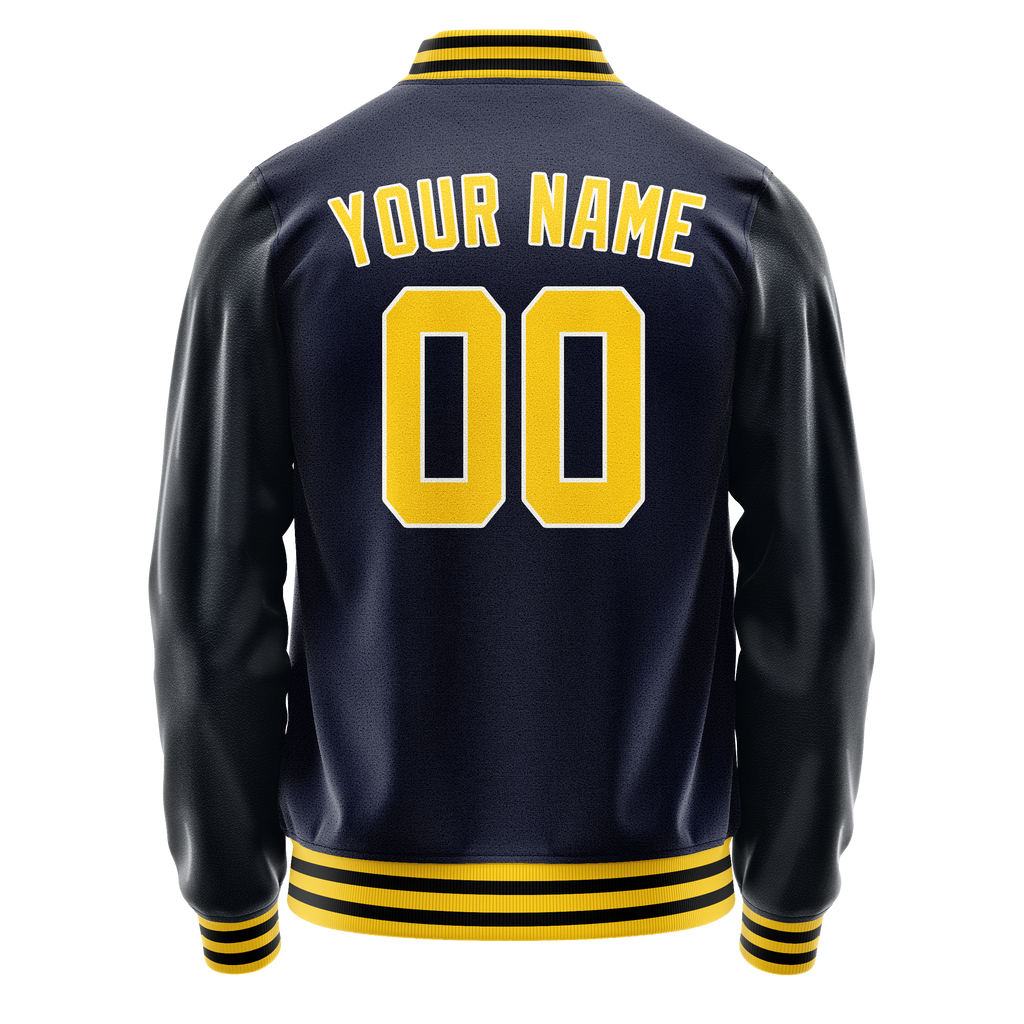 Personalized Navy & Gold Solid Color Varsity Letterman Jacket