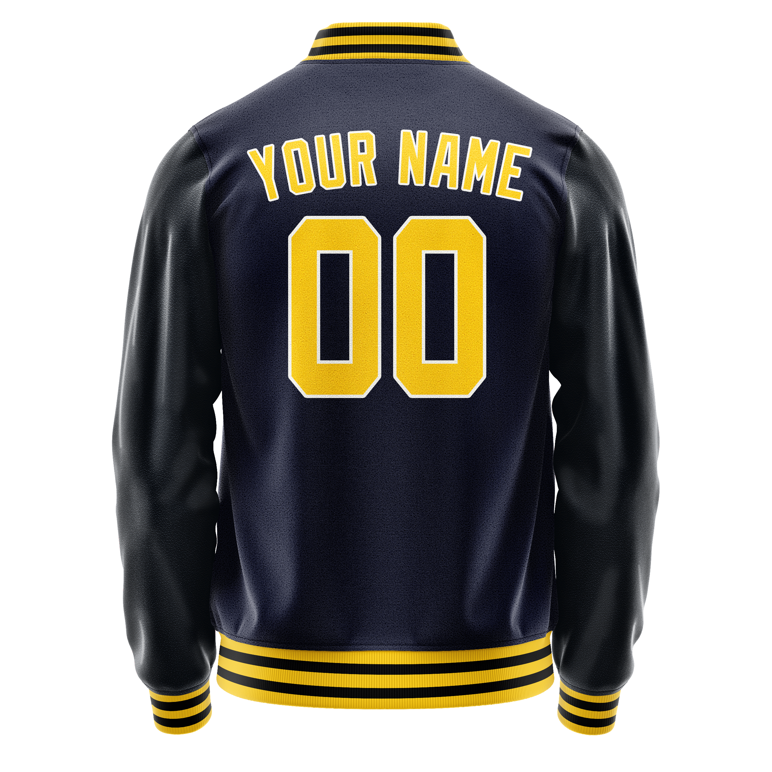 Personalized Navy & Gold Solid Color Varsity Letterman Jacket