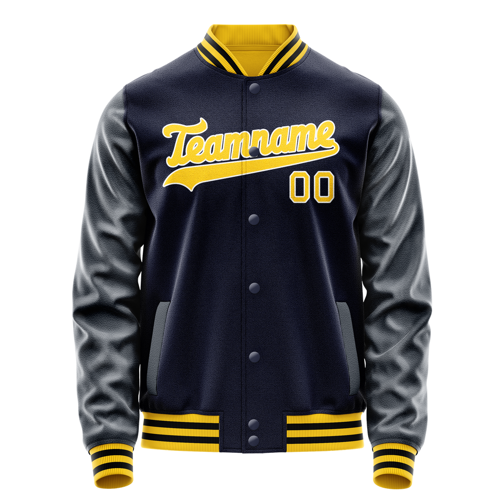 Personalized Navy & Gold Solid Color Varsity Letterman Jacket