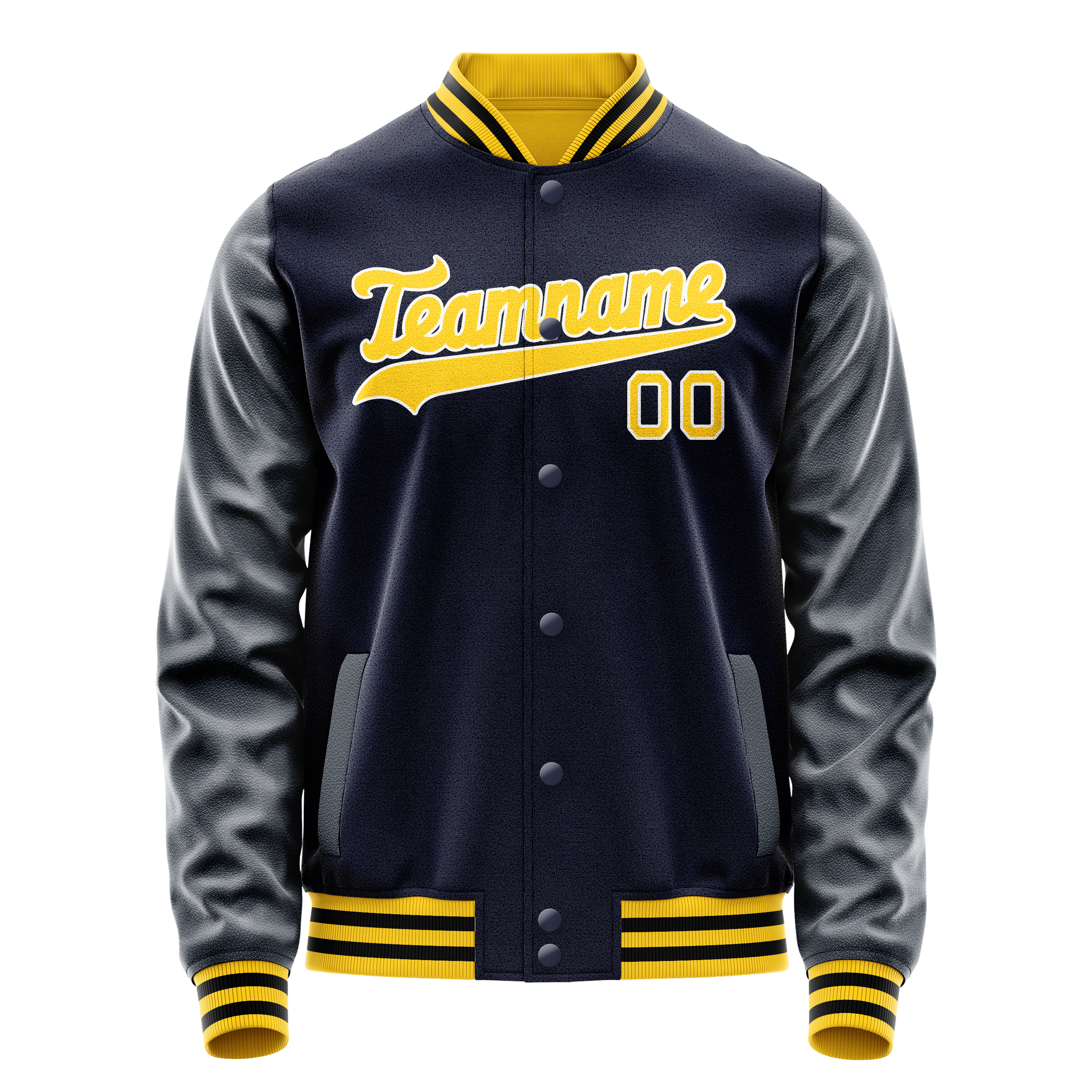 Personalized Navy & Gold Solid Color Varsity Letterman Jacket