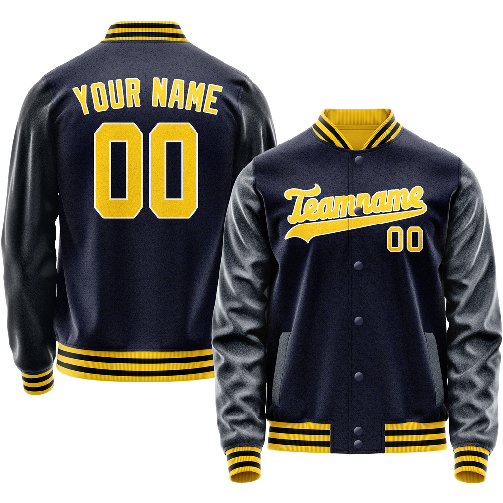 Personalized Navy & Gold Solid Color Varsity Letterman Jacket