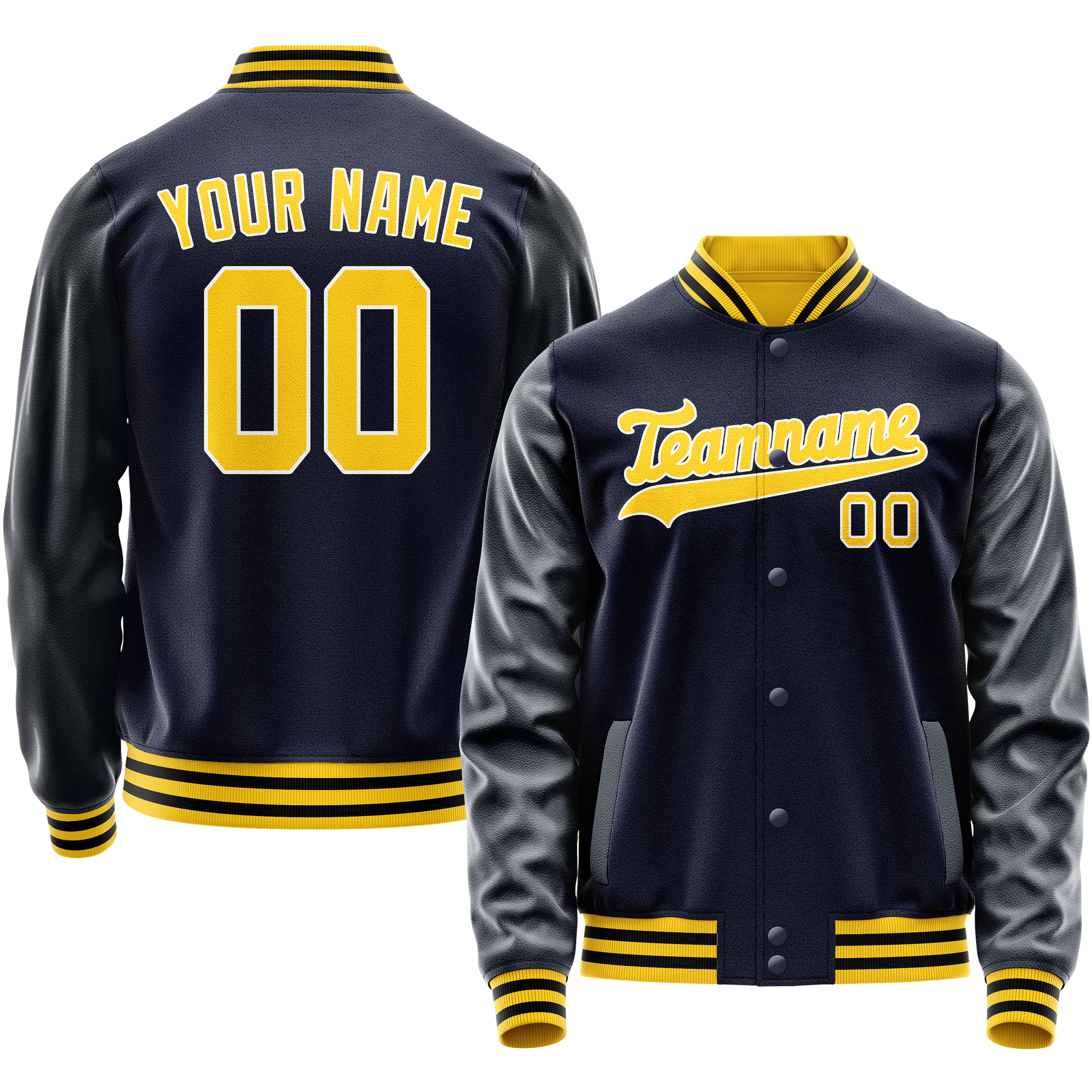 Personalized Navy & Gold Solid Color Varsity Letterman Jacket