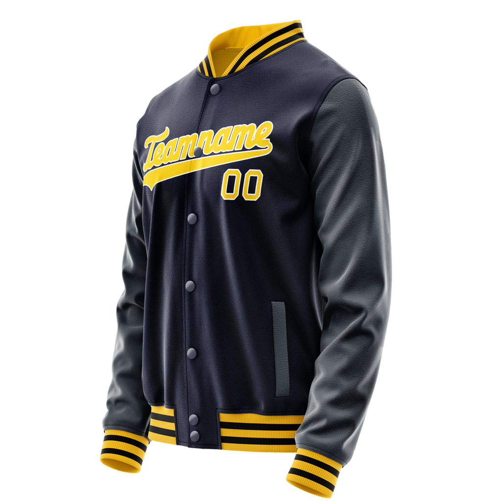 Personalized Navy & Gold Solid Color Varsity Letterman Jacket