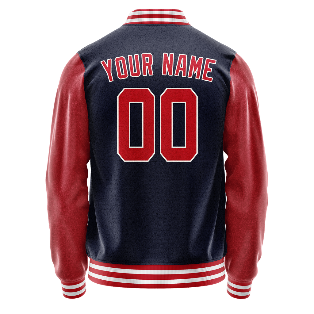 Personalized Navy & Red Solid Color Varsity Letterman Jacket