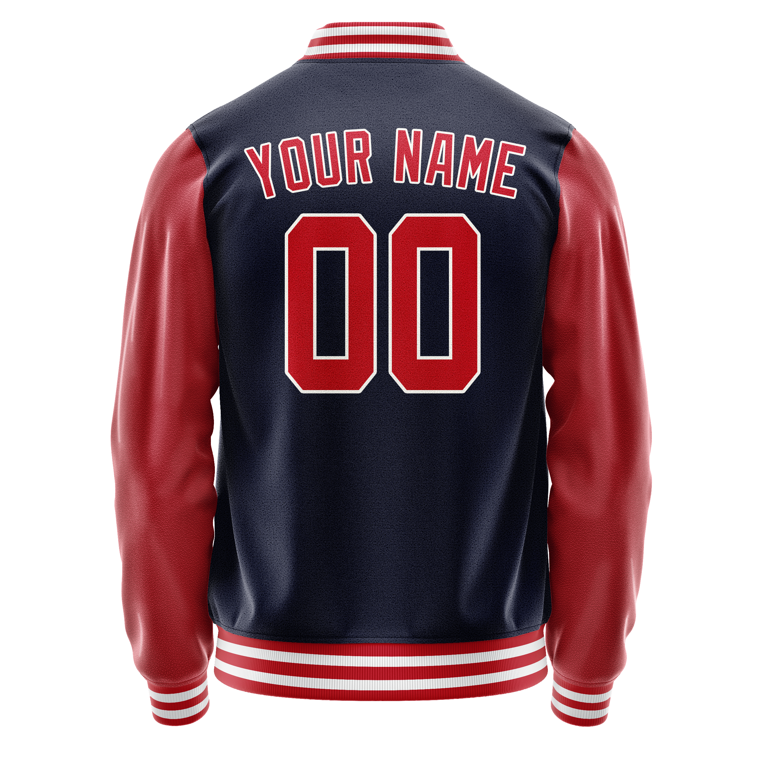 Personalized Navy & Red Solid Color Varsity Letterman Jacket