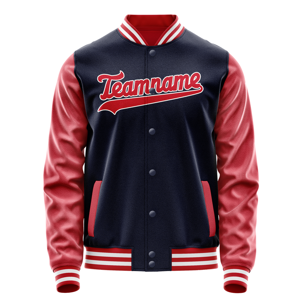 Personalized Navy & Red Solid Color Varsity Letterman Jacket