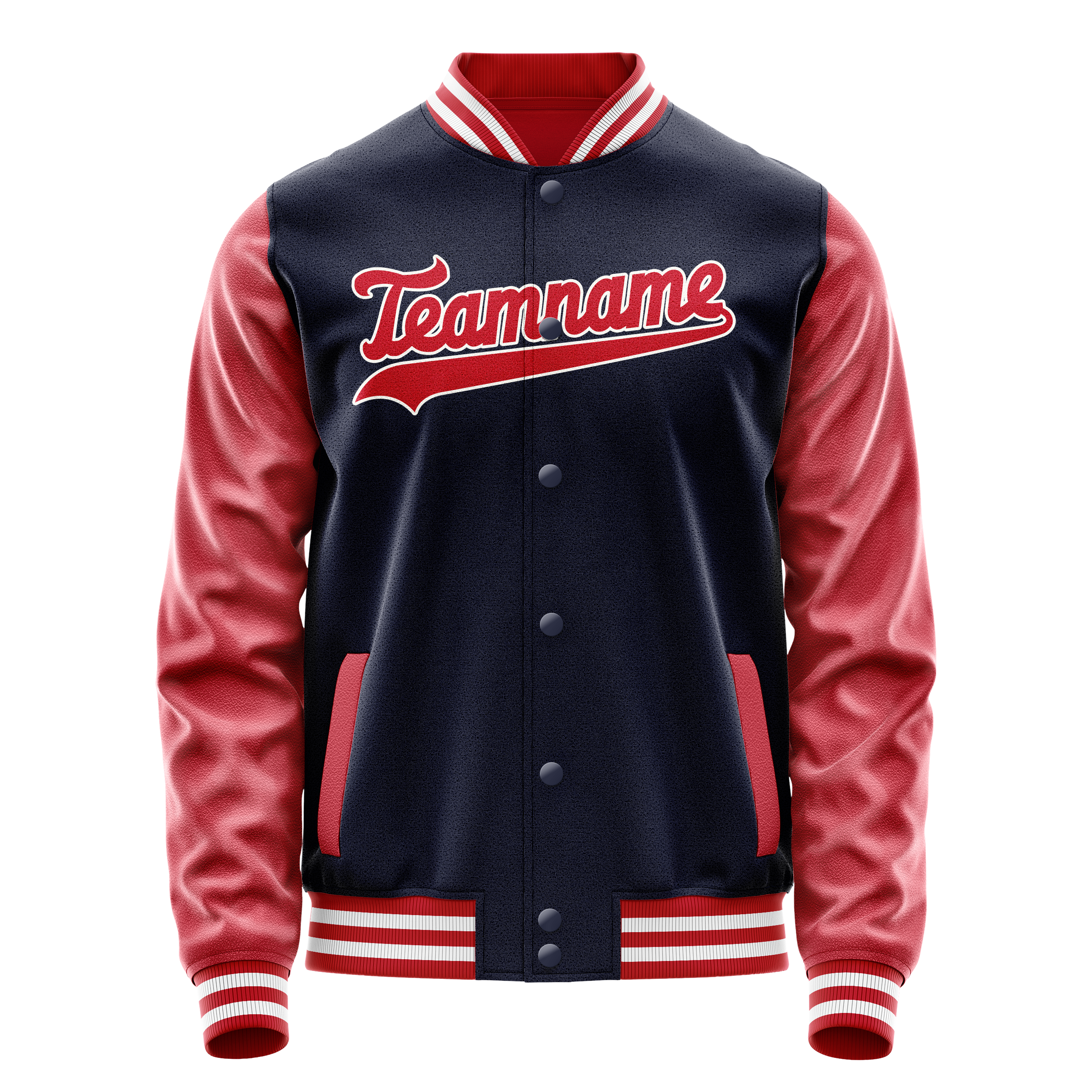 Personalized Navy & Red Solid Color Varsity Letterman Jacket