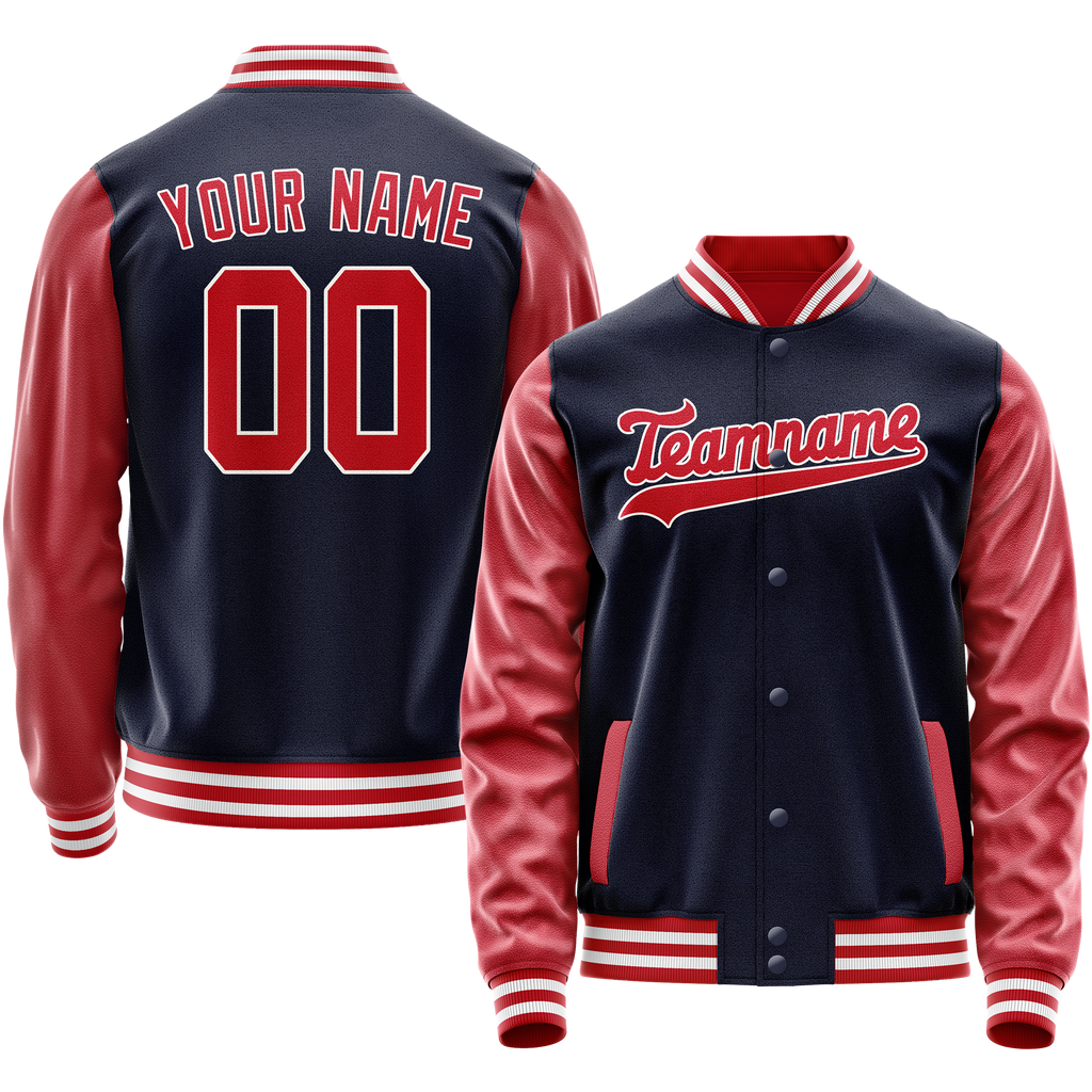 Personalized Navy & Red Solid Color Varsity Letterman Jacket