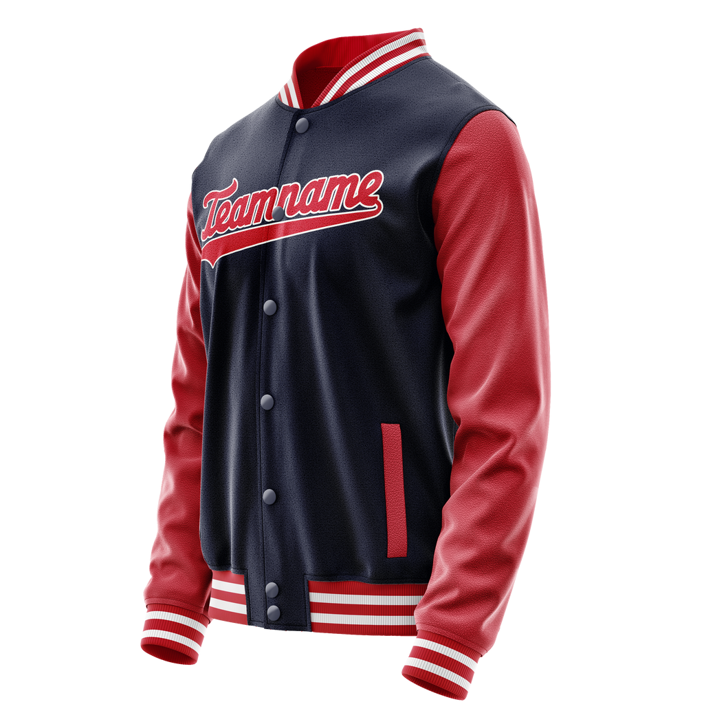 Personalized Navy & Red Solid Color Varsity Letterman Jacket