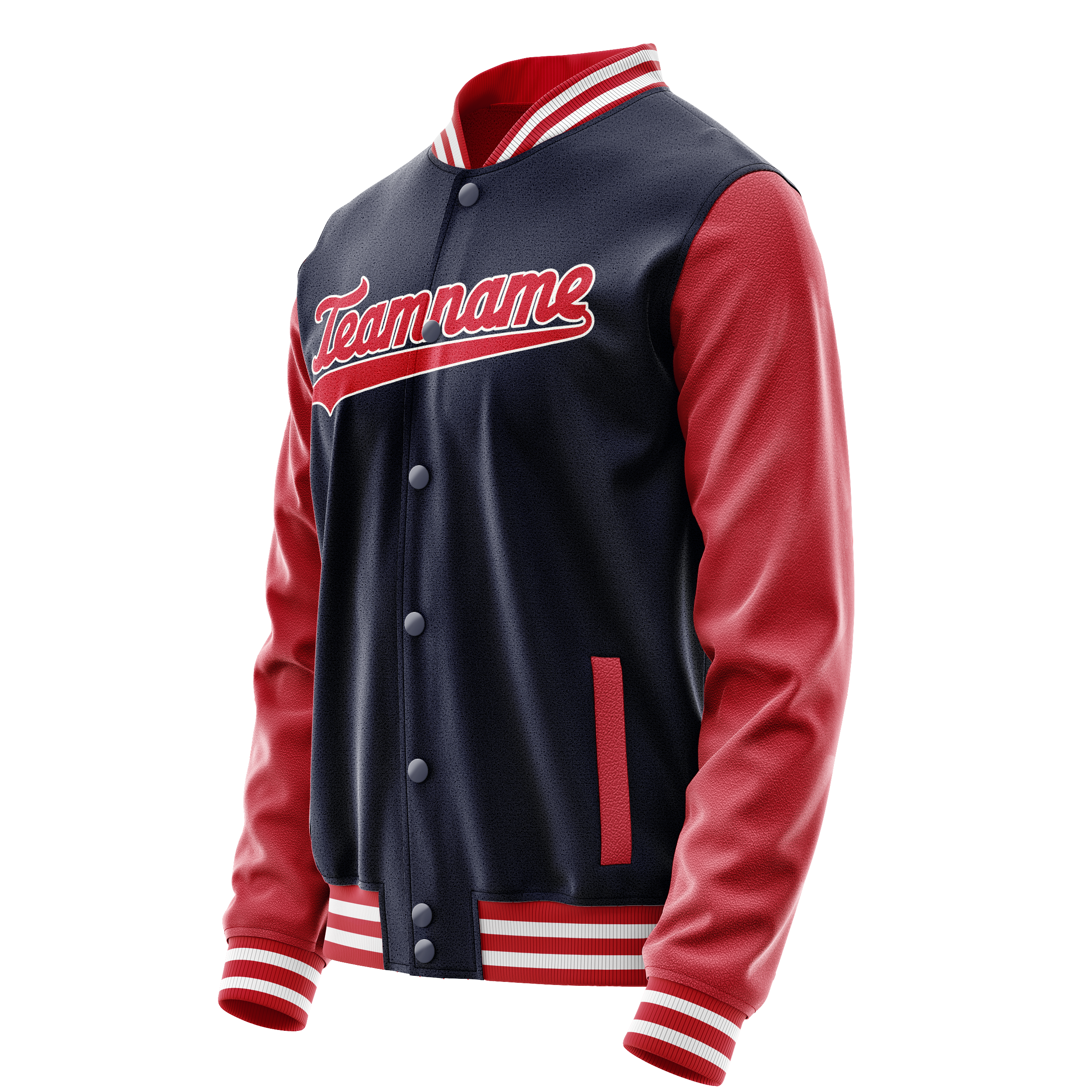 Personalized Navy & Red Solid Color Varsity Letterman Jacket