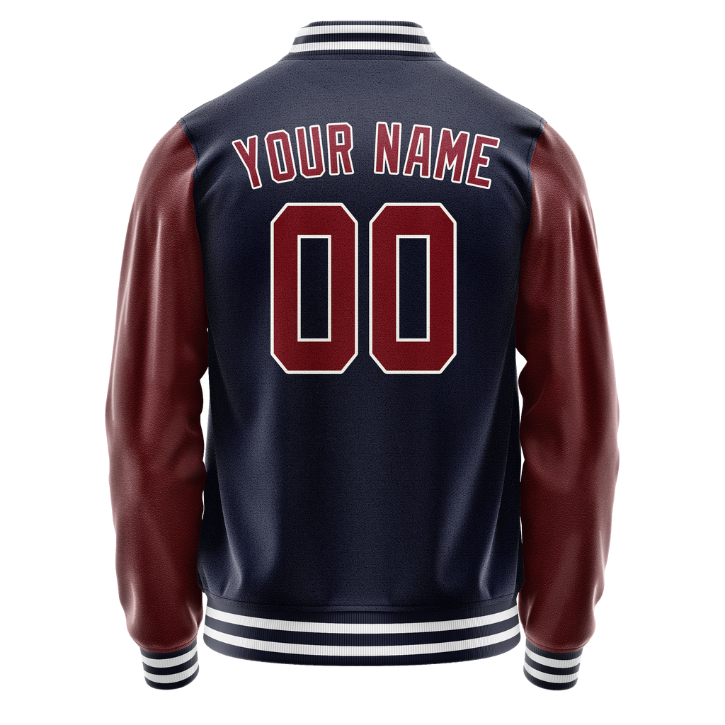 Personalized Navy & Crimson Solid Color Varsity Letterman Jacket