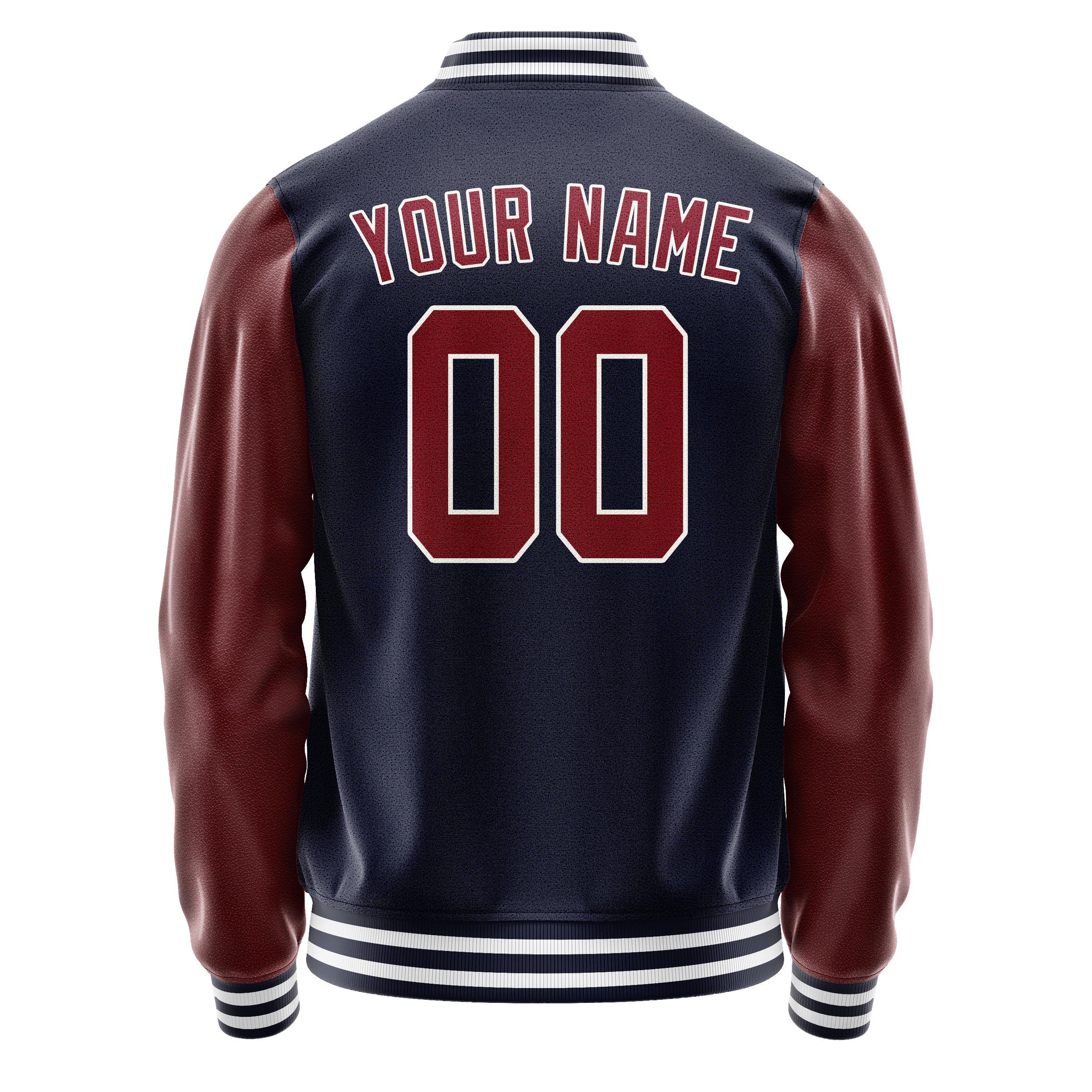 Personalized Navy & Crimson Solid Color Varsity Letterman Jacket