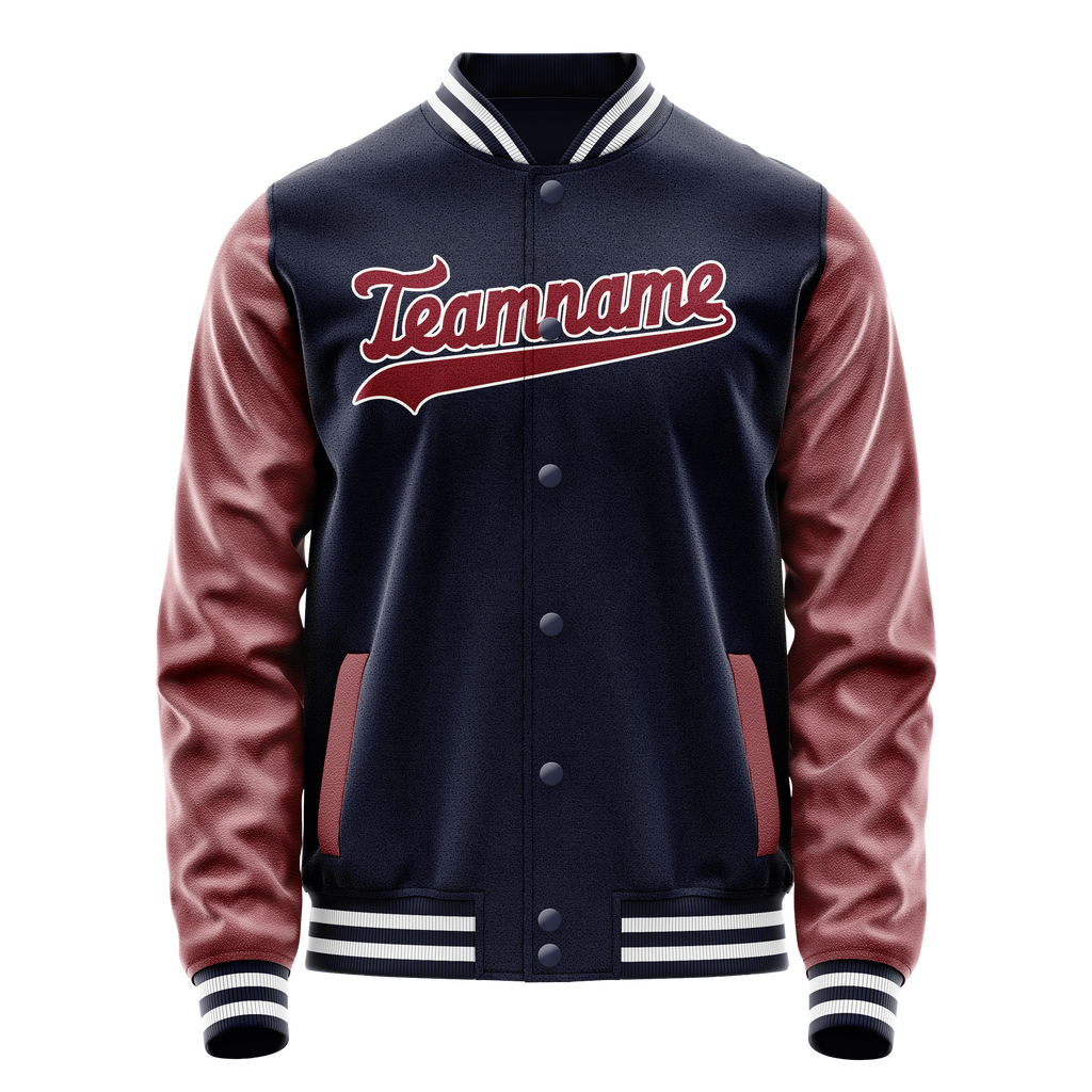 Personalized Navy & Crimson Solid Color Varsity Letterman Jacket