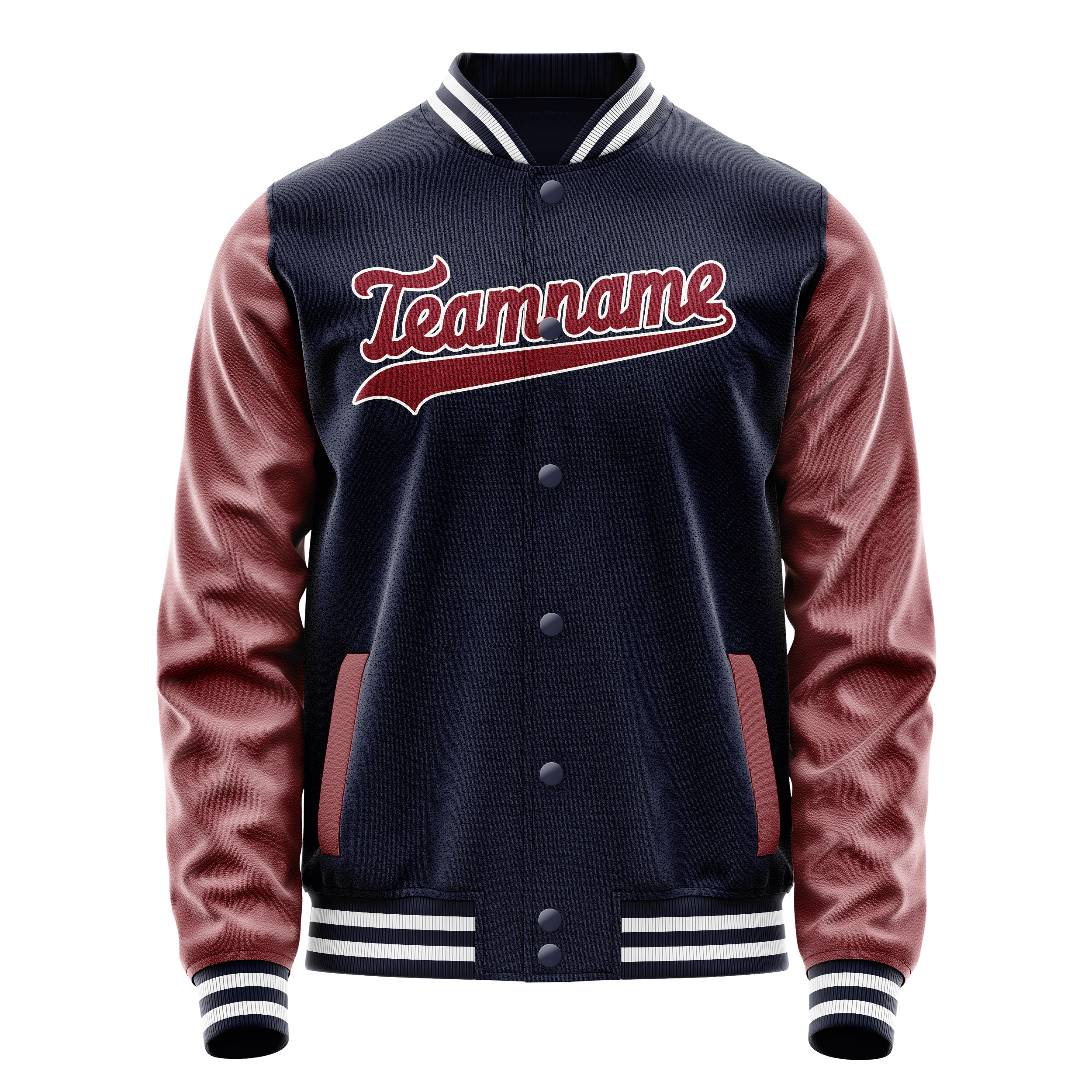 Personalized Navy & Crimson Solid Color Varsity Letterman Jacket