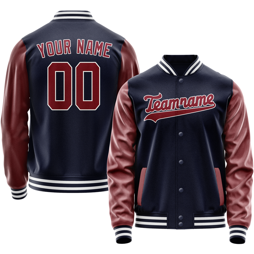 Personalized Navy & Crimson Solid Color Varsity Letterman Jacket
