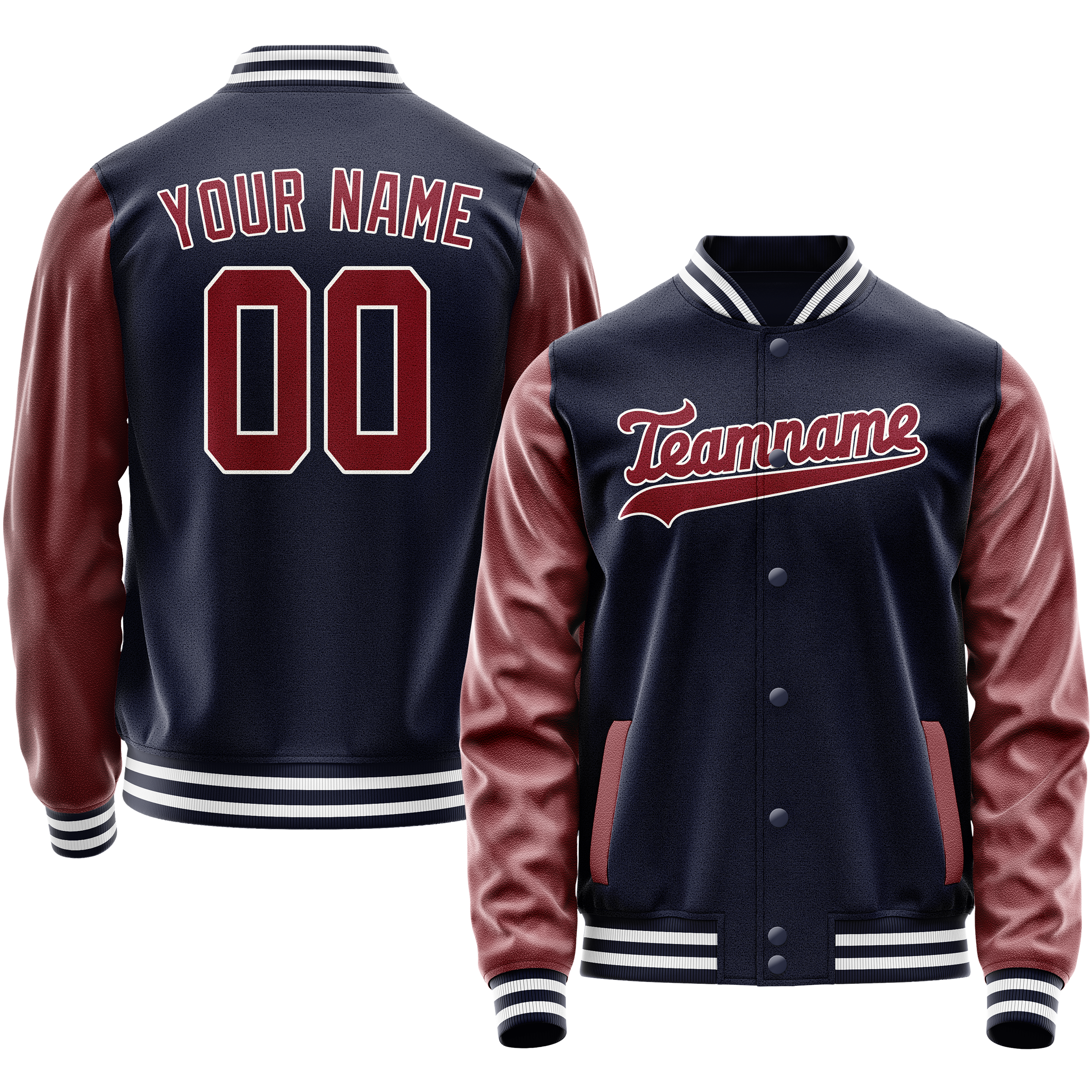 Personalized Navy & Crimson Solid Color Varsity Letterman Jacket