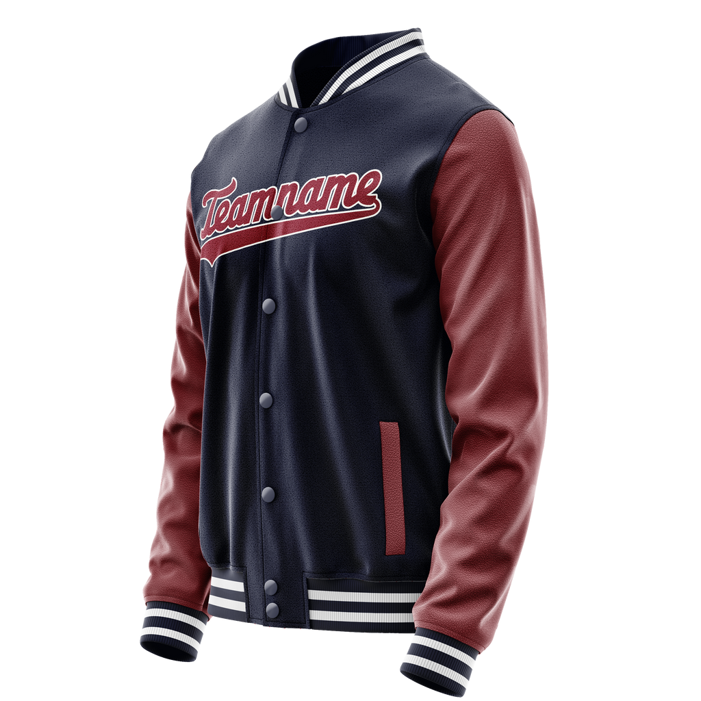 Personalized Navy & Crimson Solid Color Varsity Letterman Jacket