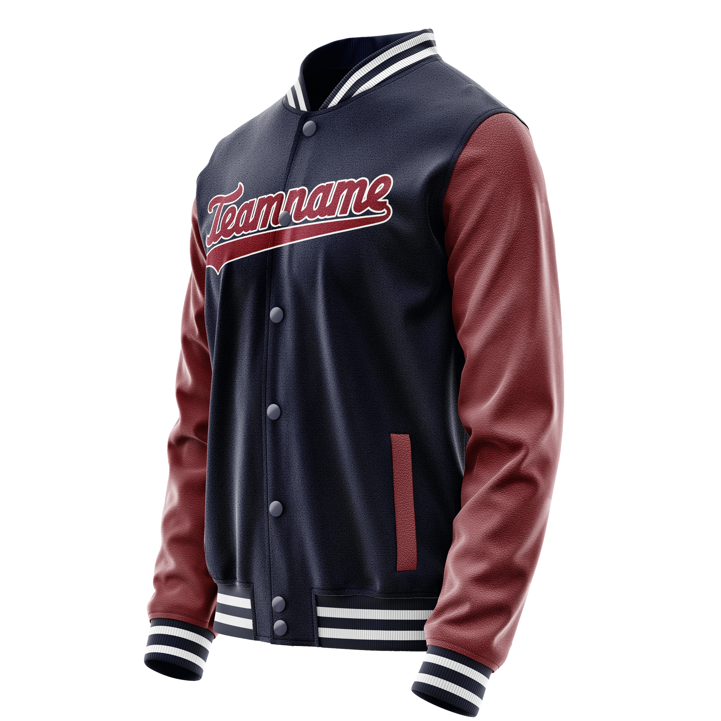 Personalized Navy & Crimson Solid Color Varsity Letterman Jacket