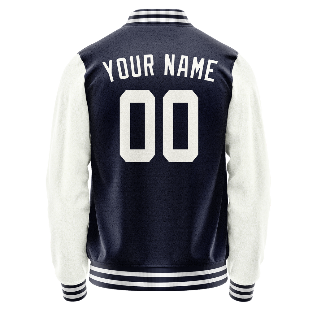 Personalized Navy & White Solid Color Varsity Letterman Jacket
