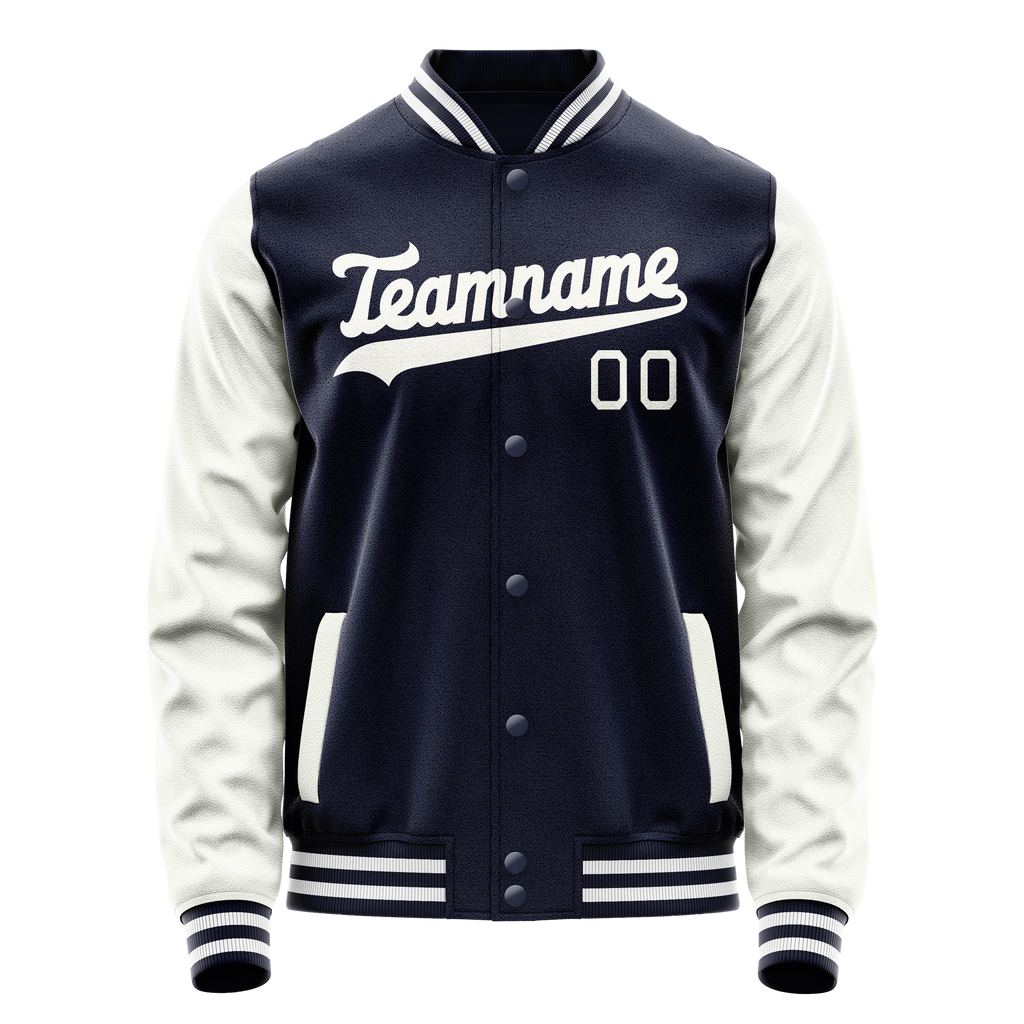 Personalized Navy & White Solid Color Varsity Letterman Jacket