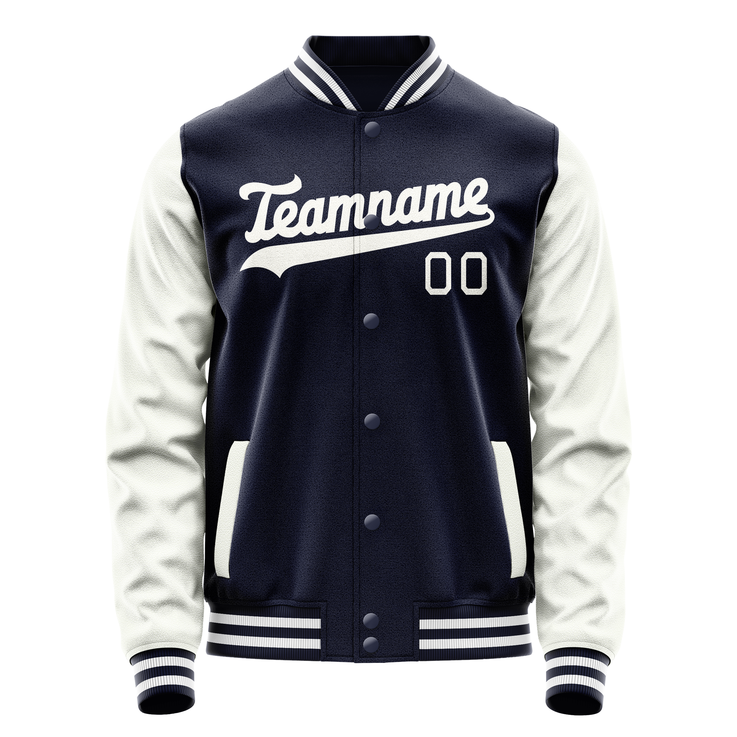 Personalized Navy & White Solid Color Varsity Letterman Jacket