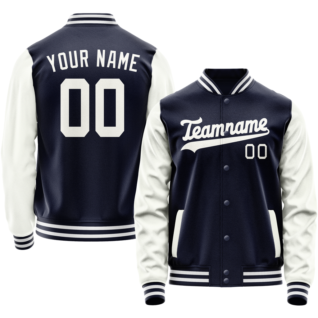 Personalized Navy & White Solid Color Varsity Letterman Jacket