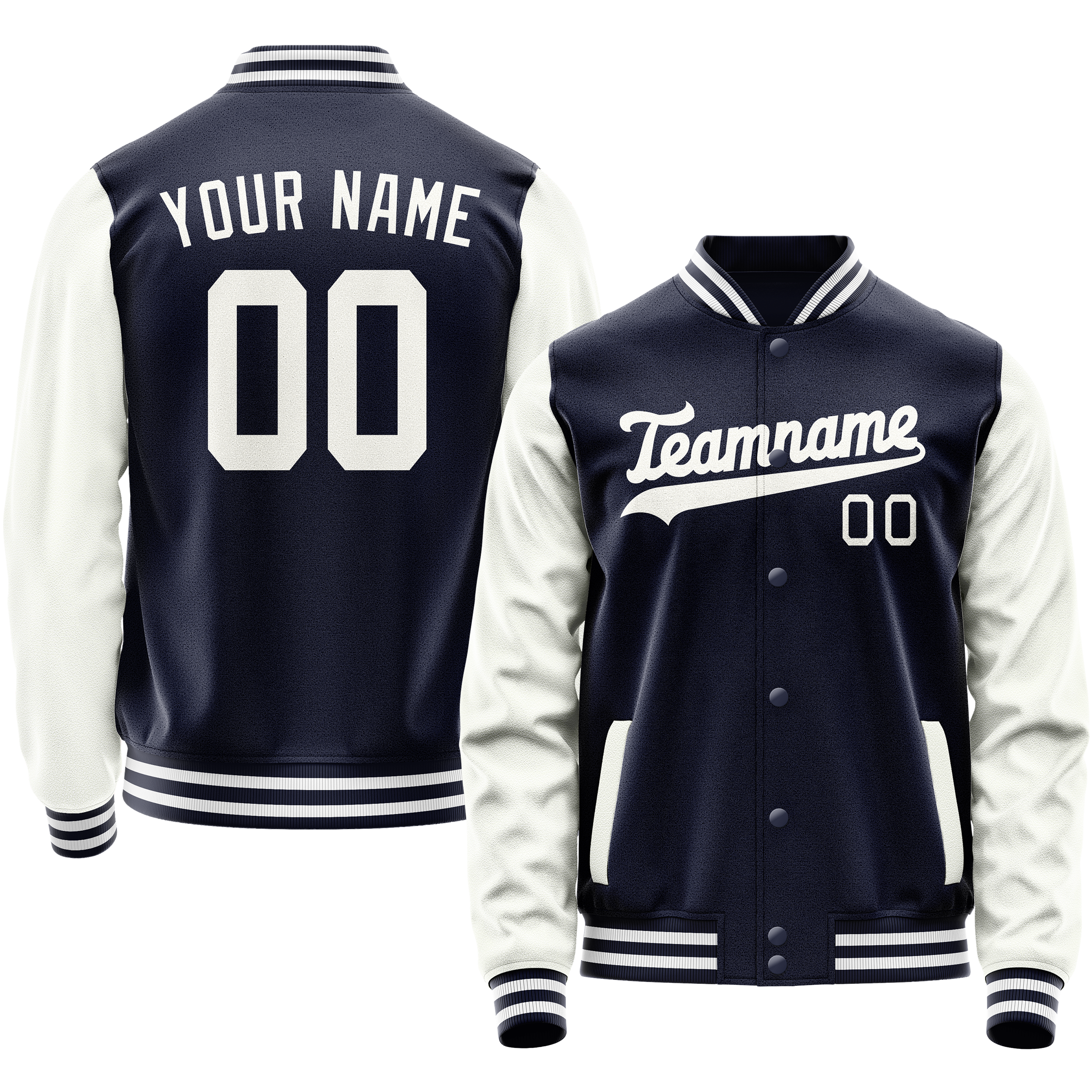 Personalized Navy & White Solid Color Varsity Letterman Jacket