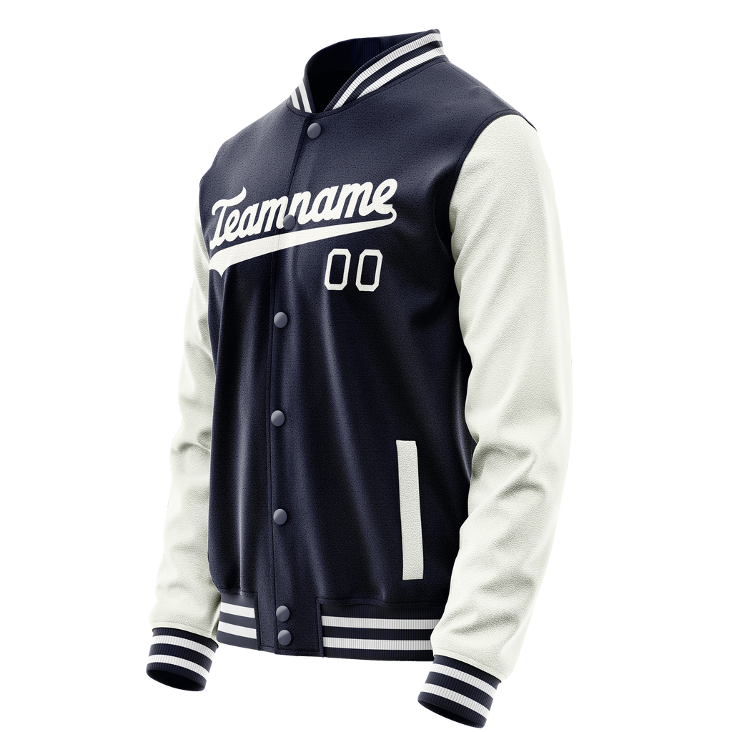 Personalized Navy & White Solid Color Varsity Letterman Jacket