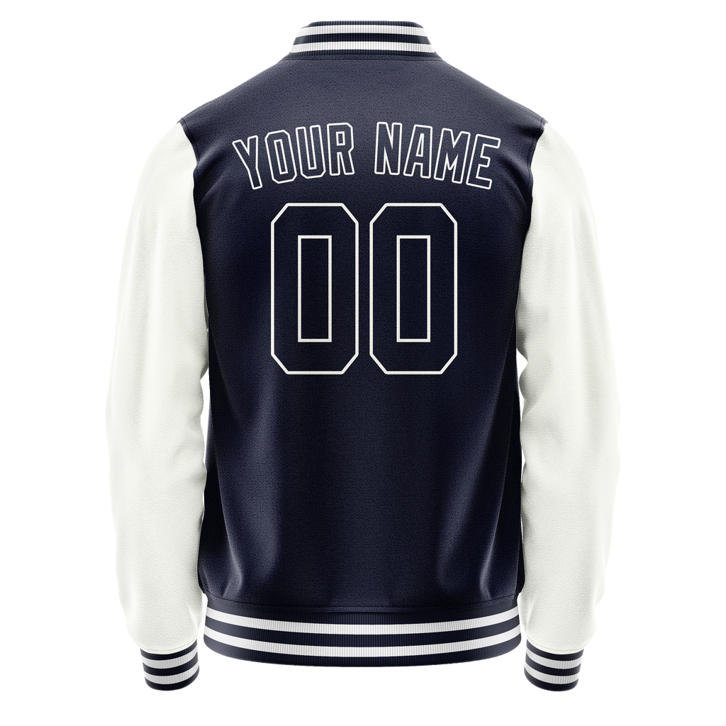 Personalized Navy & White Solid Color Varsity Letterman Jacket