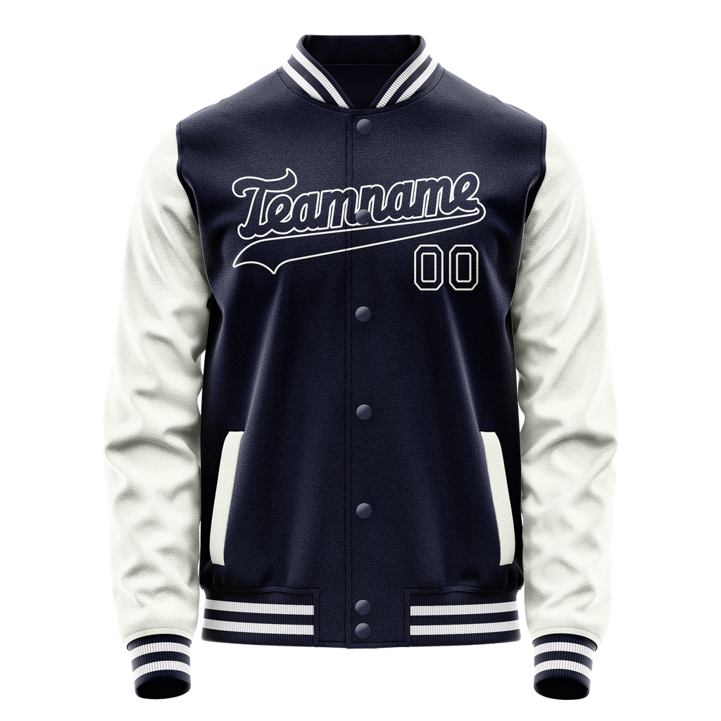 Personalized Navy & White Solid Color Varsity Letterman Jacket