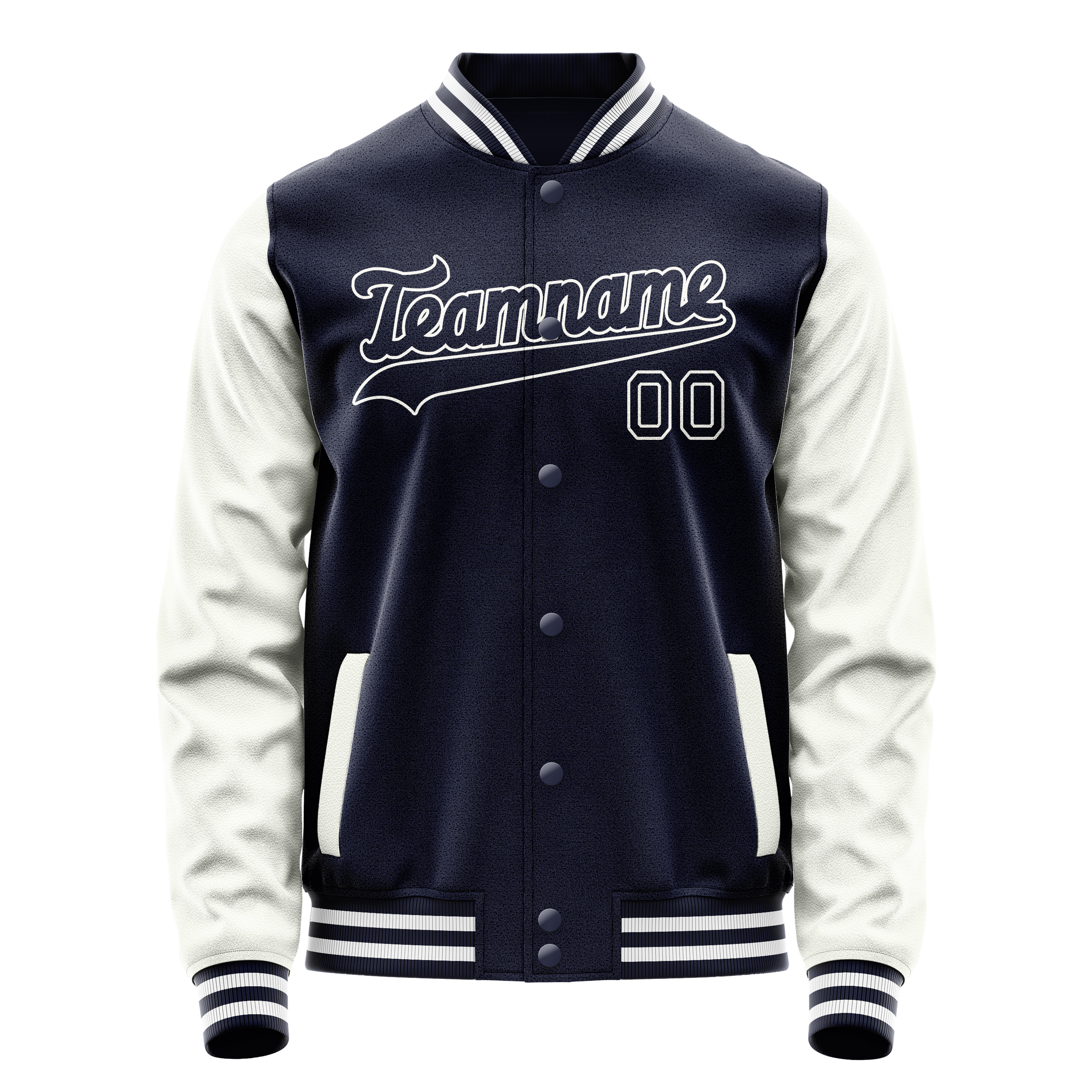 Personalized Navy & White Solid Color Varsity Letterman Jacket