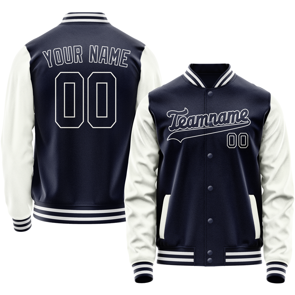Personalized Navy & White Solid Color Varsity Letterman Jacket