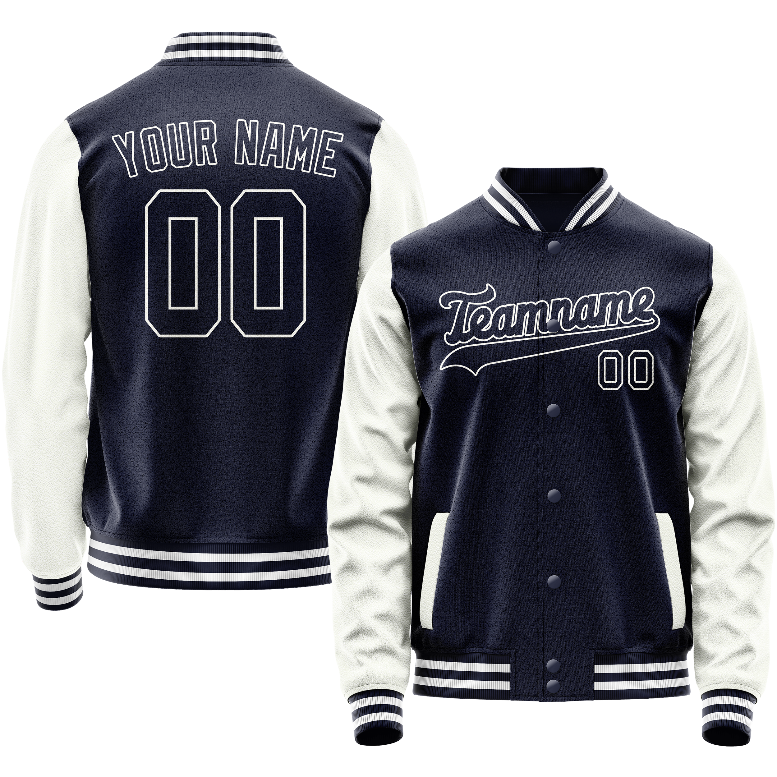 Personalized Navy & White Solid Color Varsity Letterman Jacket