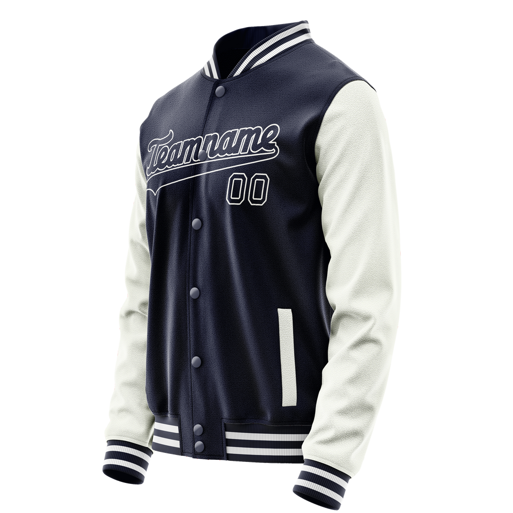 Personalized Navy & White Solid Color Varsity Letterman Jacket