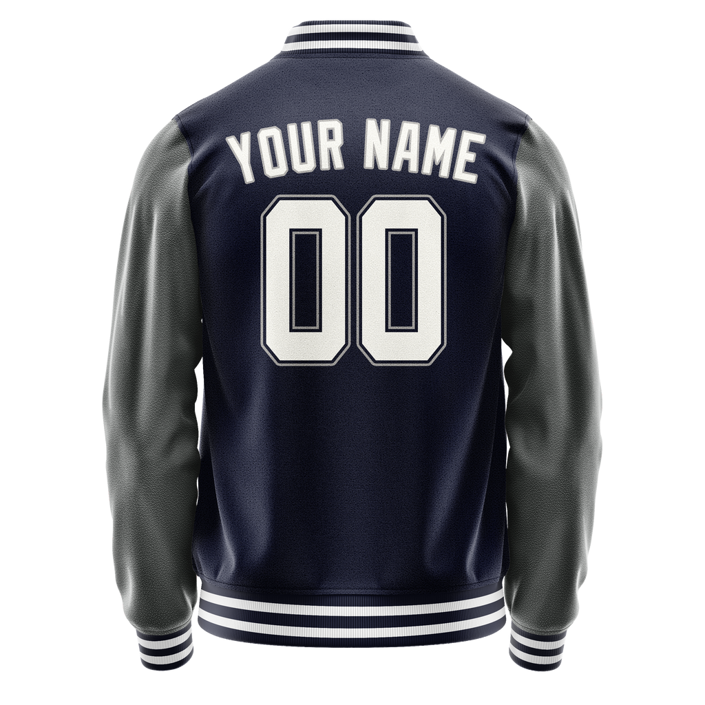 Personalized Navy & Gray Solid Color Varsity Letterman Jacket