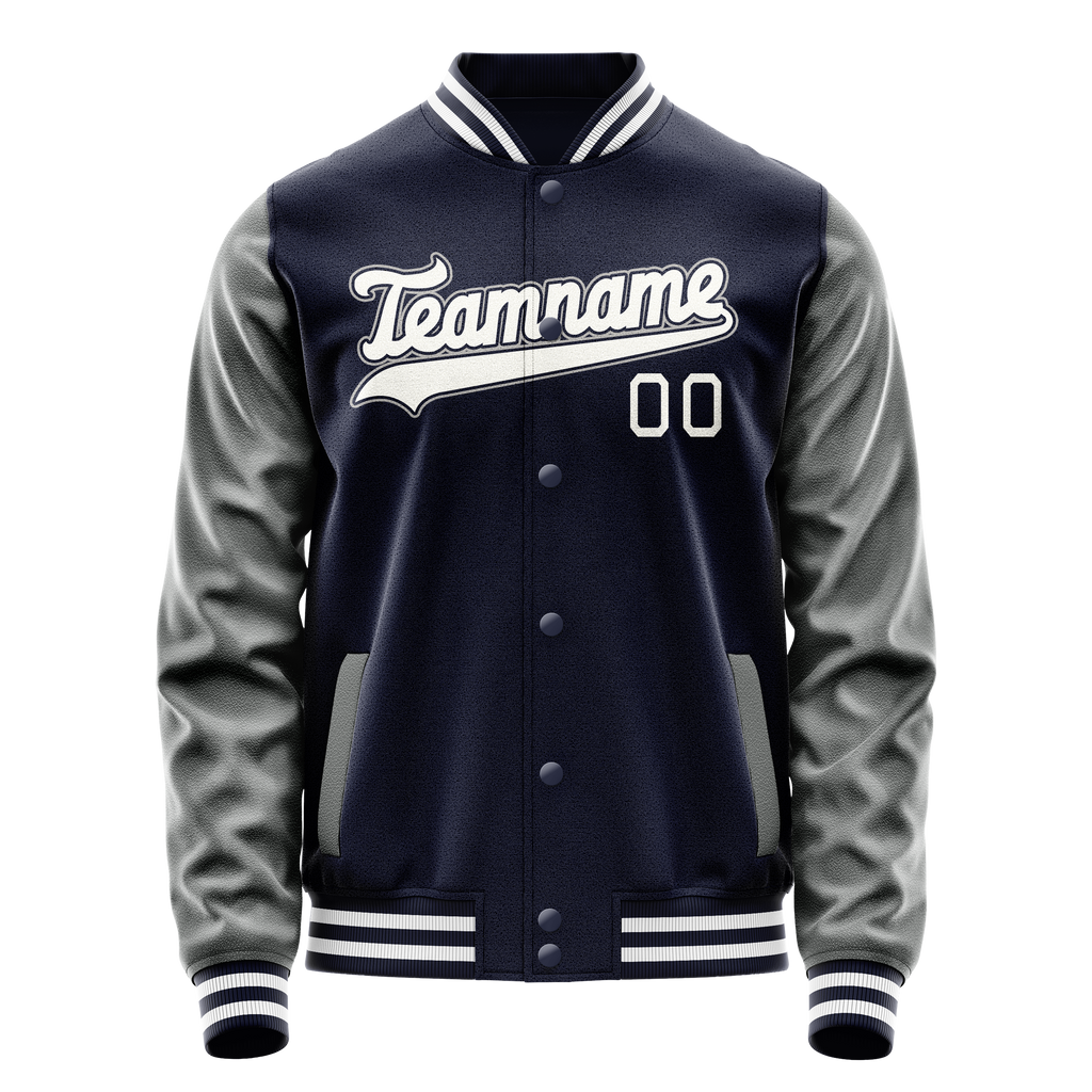 Personalized Navy & Gray Solid Color Varsity Letterman Jacket