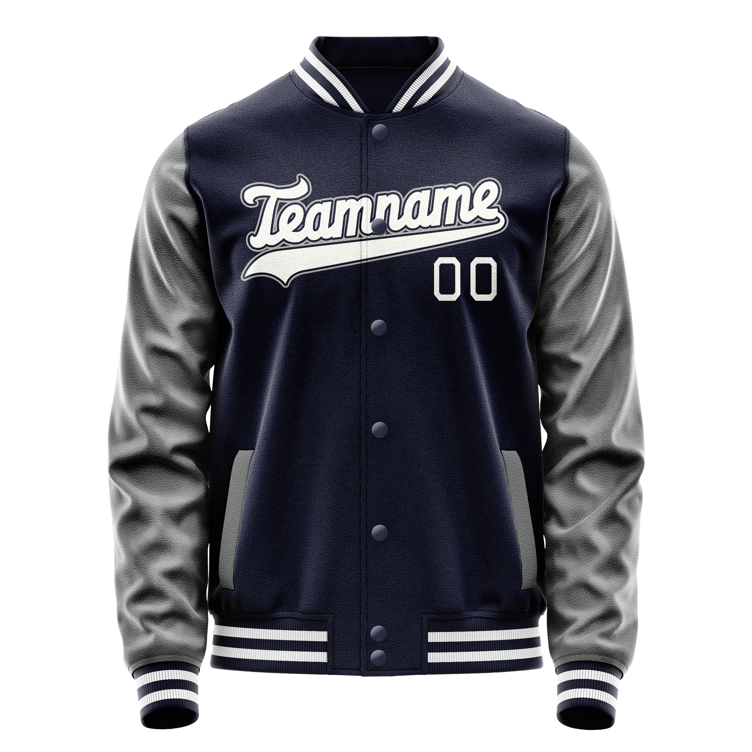 Personalized Navy & Gray Solid Color Varsity Letterman Jacket