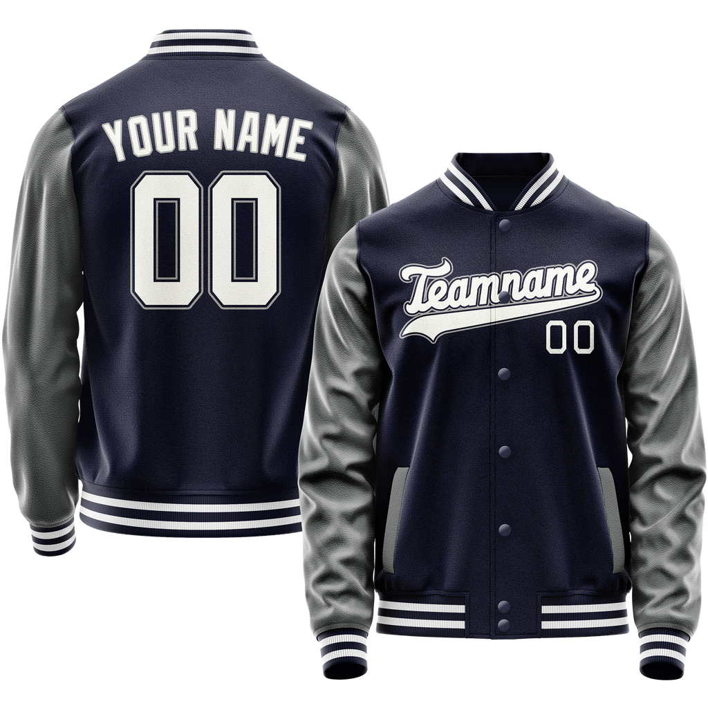Personalized Navy & Gray Solid Color Varsity Letterman Jacket