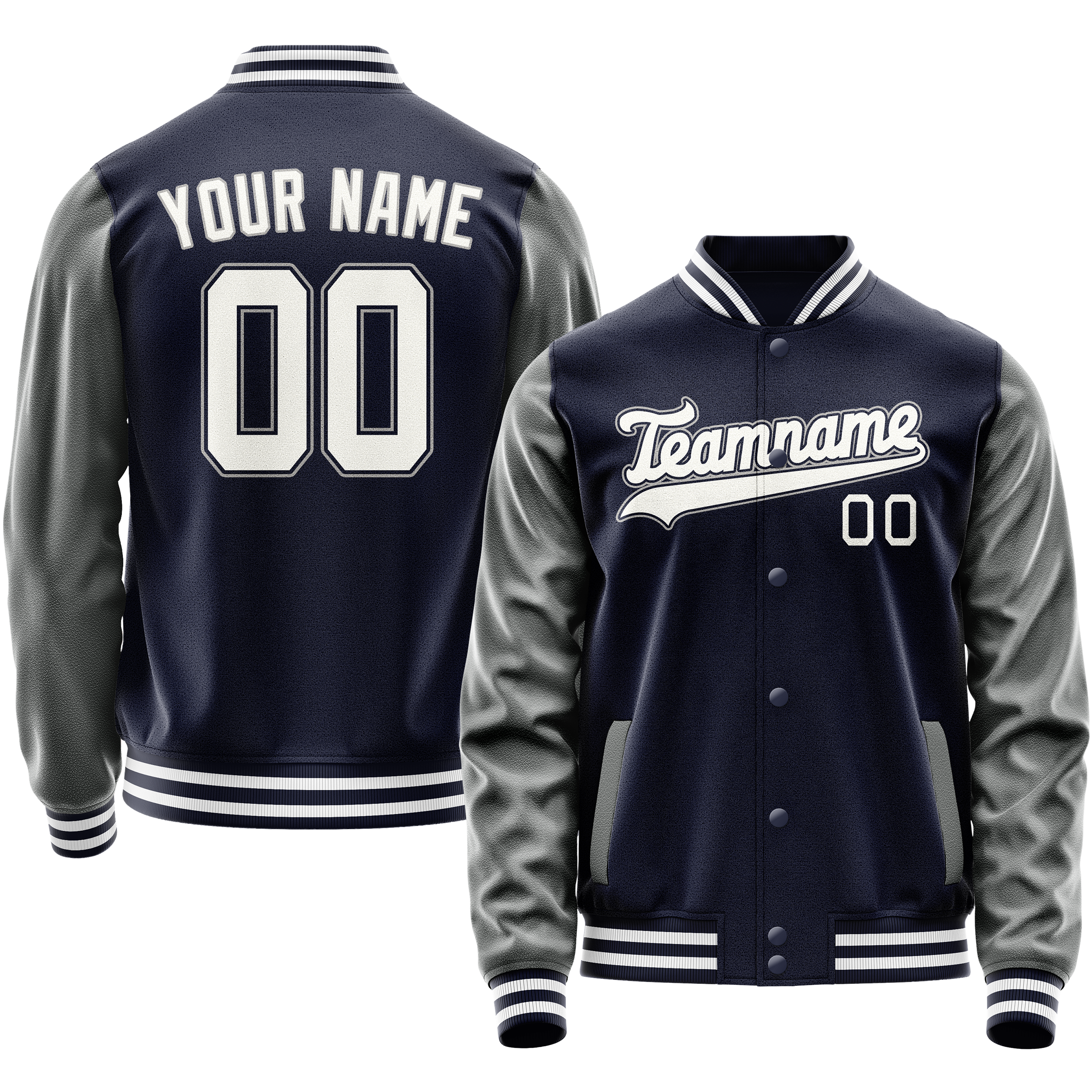 Personalized Navy & Gray Solid Color Varsity Letterman Jacket