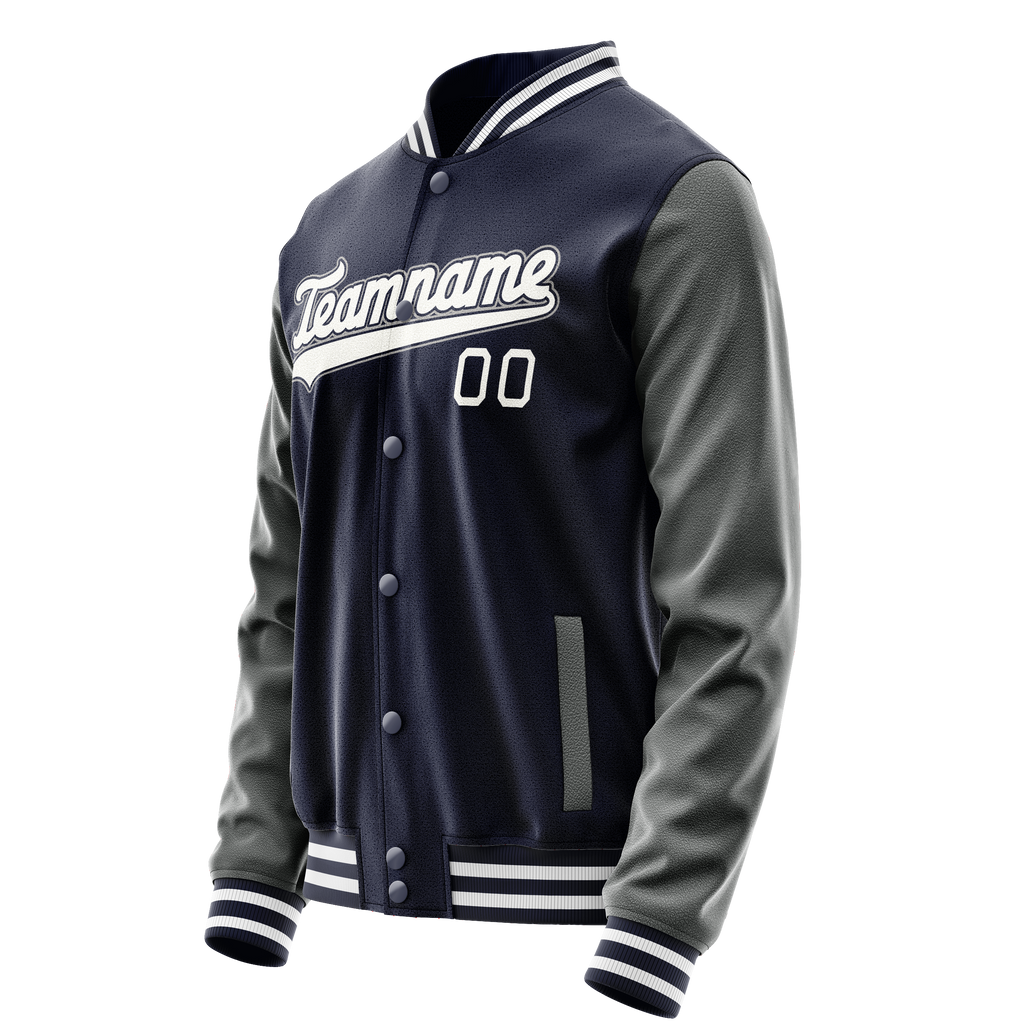Personalized Navy & Gray Solid Color Varsity Letterman Jacket