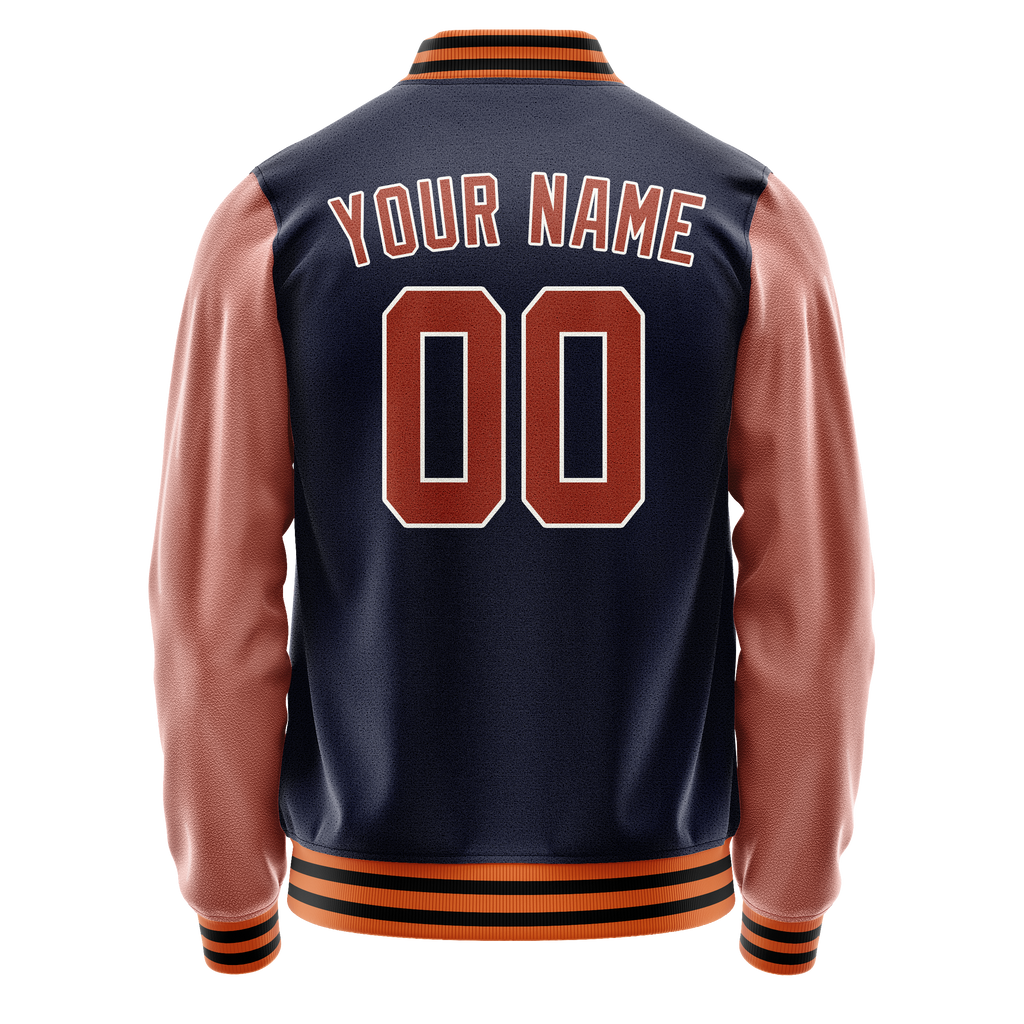 Personalized Navy & Brown Solid Color Varsity Letterman Jacket