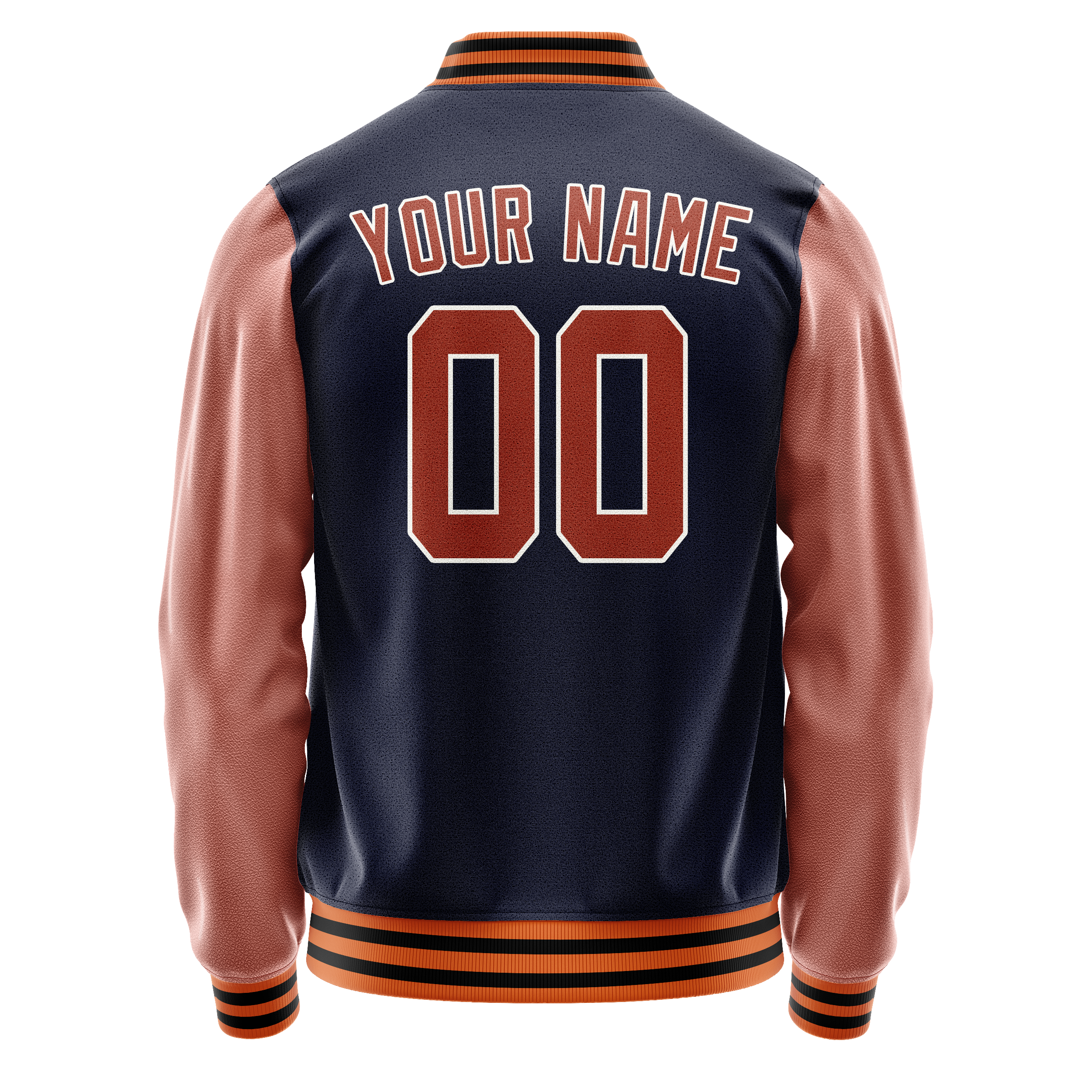Personalized Navy & Brown Solid Color Varsity Letterman Jacket