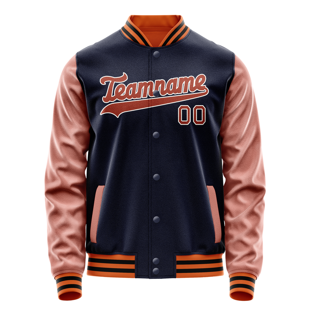 Personalized Navy & Brown Solid Color Varsity Letterman Jacket
