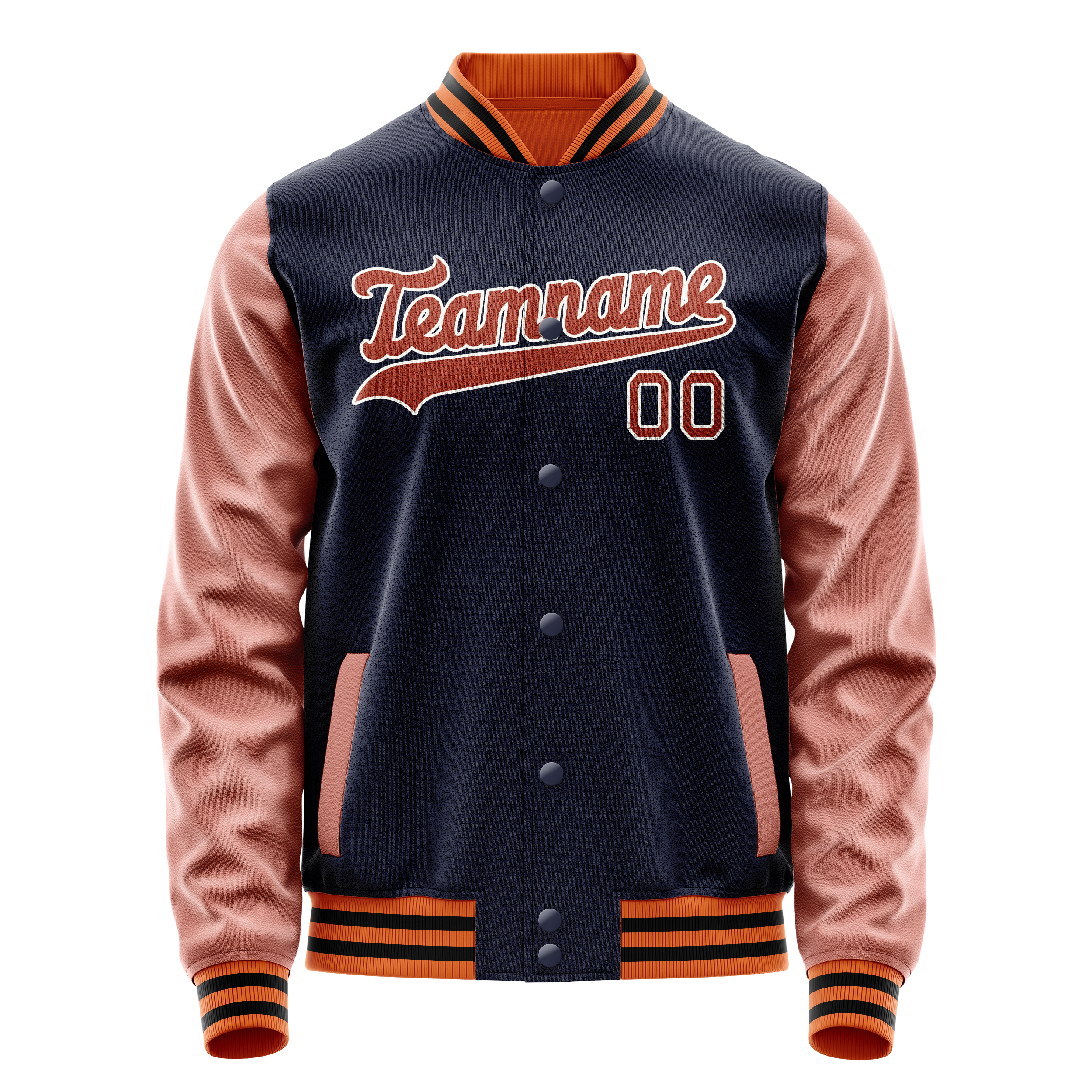 Personalized Navy & Brown Solid Color Varsity Letterman Jacket